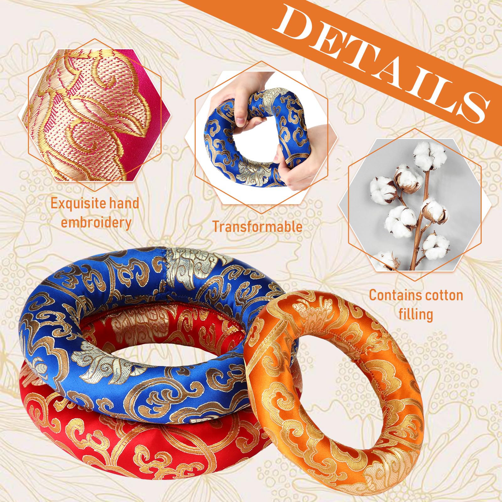 Barydat 7 Pieces Silk Singing Bowl Cushion Set O Ring Cushion Pillow Pad For 6-12 Inch Tibetan Crystal Sound Bowl,7 Sizes