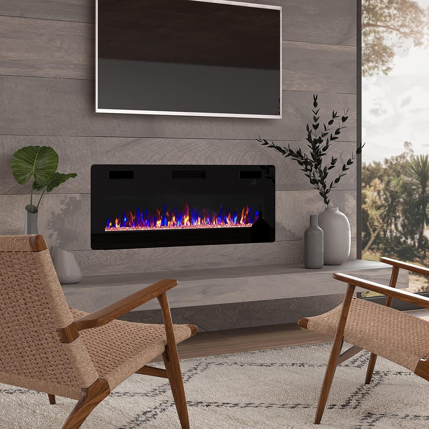 Bossin 42 Inch Ultra Thin Silence Linear Electric Fireplace, Recessed Wall Mounted Fireplace, Fit For 2 X 4 And 2 X 6 Stud, 12 A