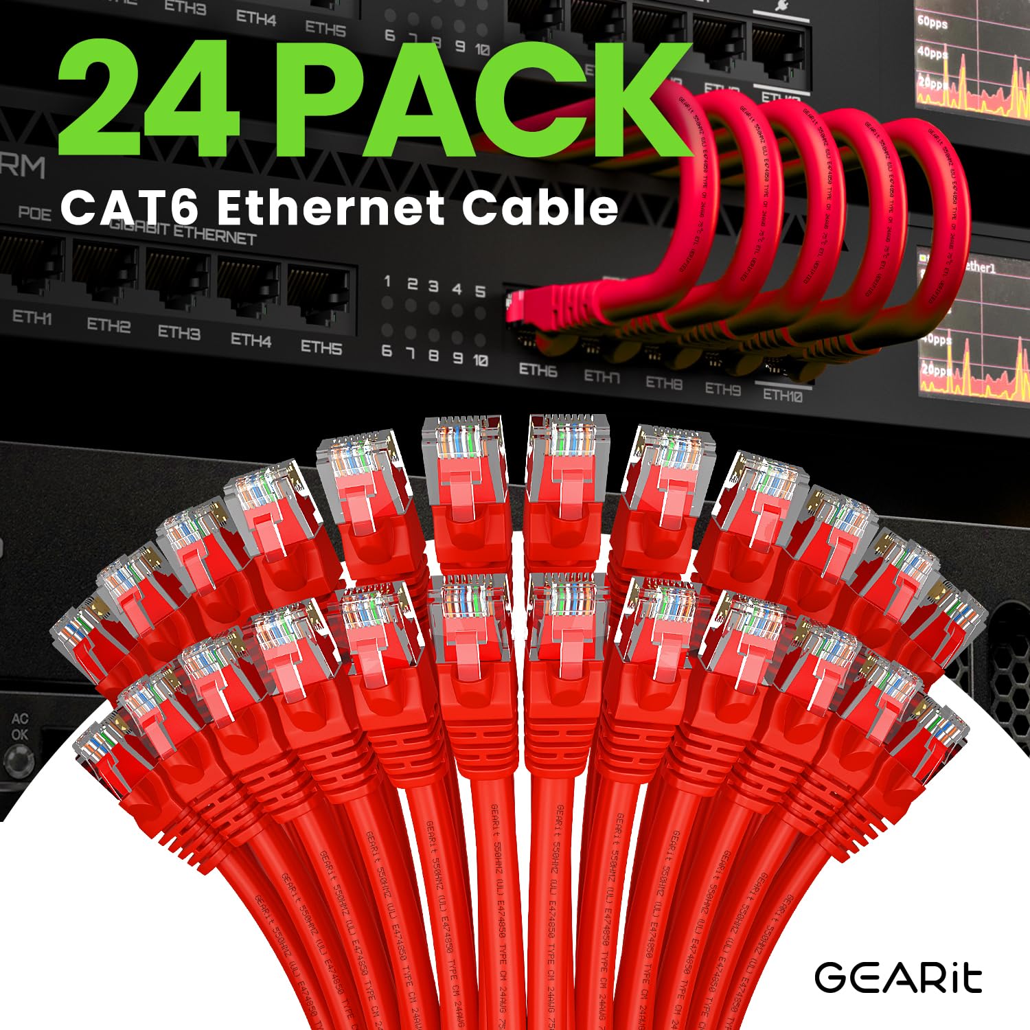 Gearit Cat 6 Ethernet Cable 1 Ft (24 Pack)   Cat6 Patch Cable, Cat 6 Patch Cable, Cat6 Cable, Cat 6 Cable, Cat6 Ethernet Cable,