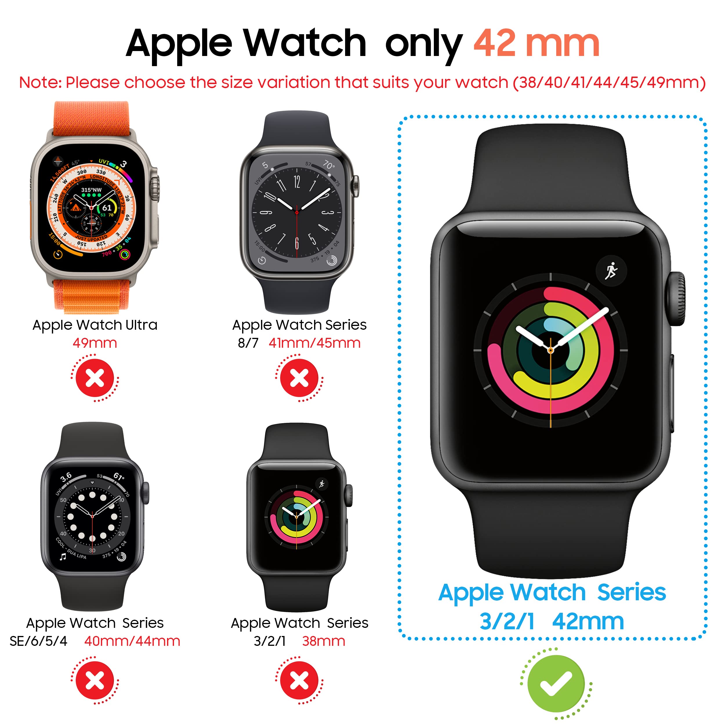 Diruite 2 Pack For Apple Watch Series 8/7/6/5/4/3/2/1 42Mm Screen Protector Case,All Around Tempered Glass Screen Protector Case