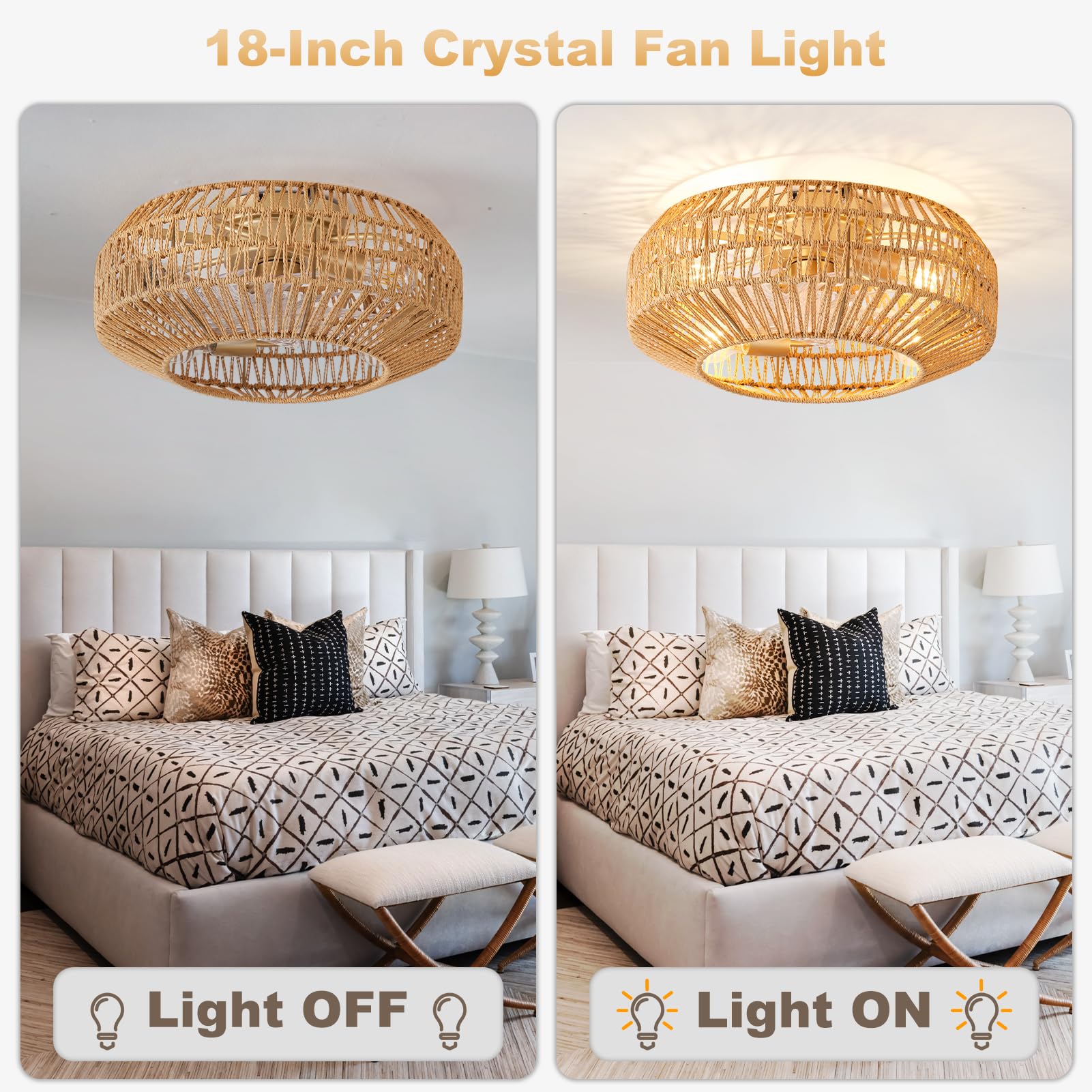Oiotwo 19 Inch Boho Caged Ceiling Fans With Lights, Low Profile Ceiling Fan And Remote Fandelier Fan Light For Bedroom Living Ro