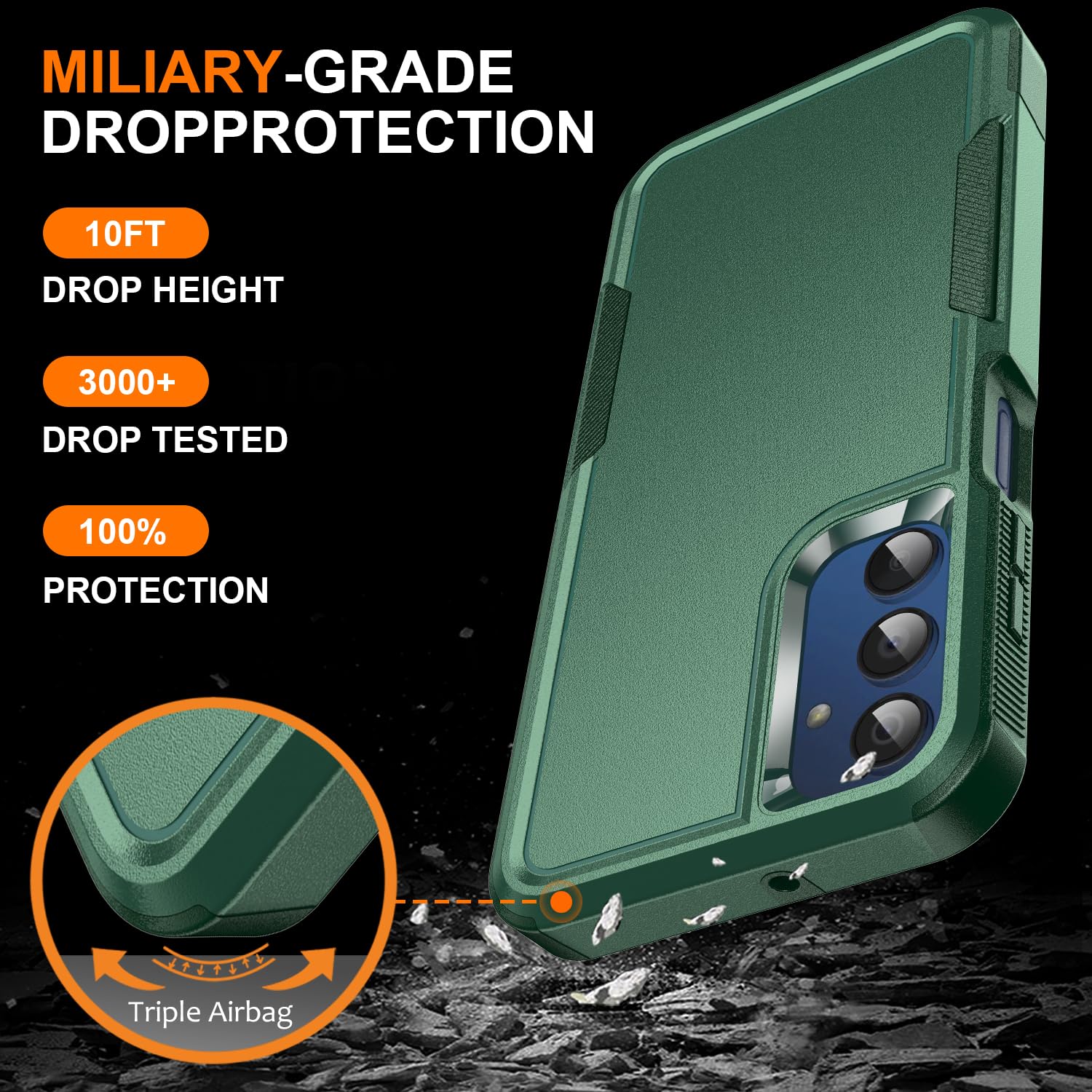 Ezanmull For Samsung Galaxy A15 5G Phone Case, [15 Ft Military Grade Drop Protection] [Glass Screen Protector + Camera Lens Prot