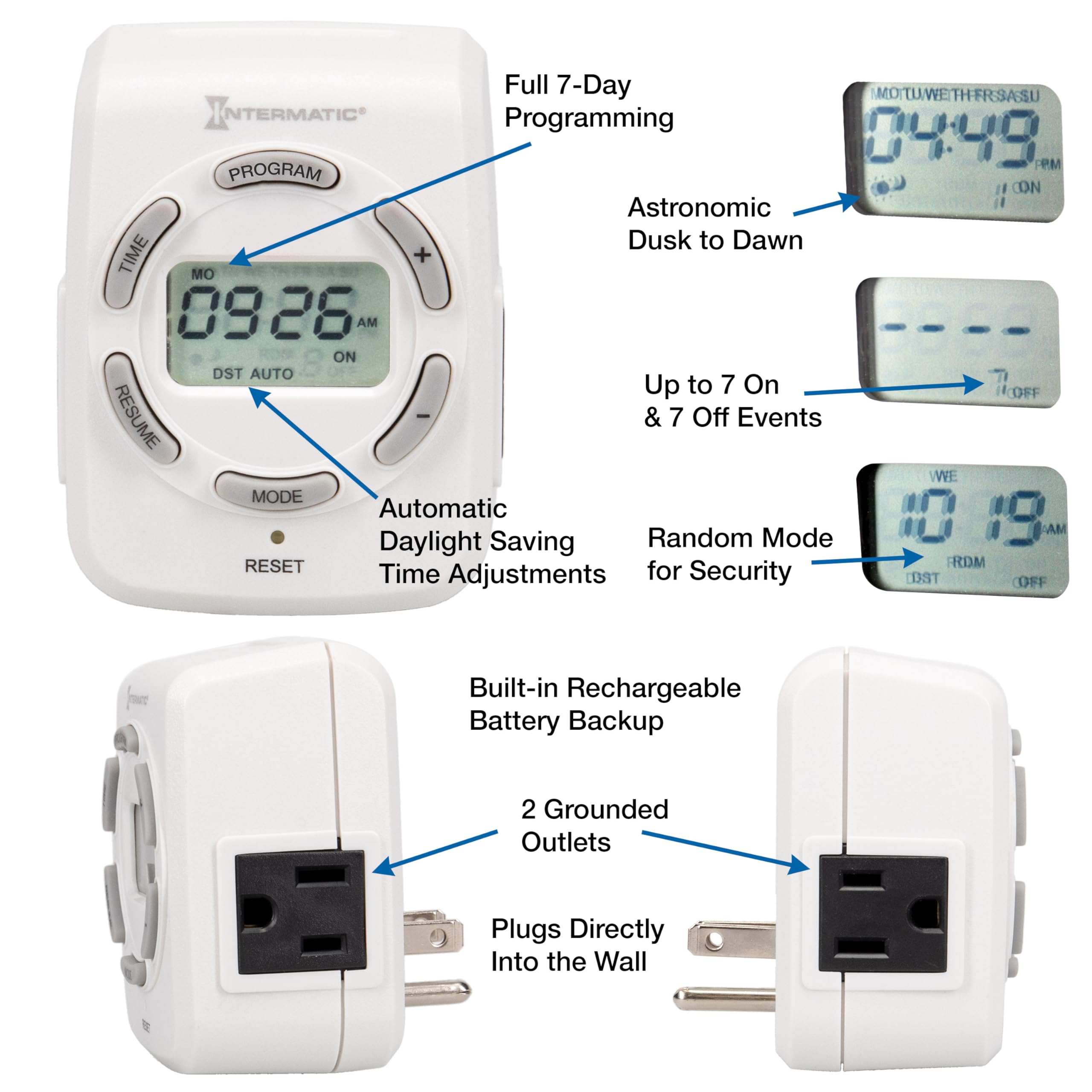 Intermatic Dt122K 15 Amp Digital Indoor Timer   7 Day Programming & Dual Outlets   Astronomic Feature With Automatic Dst Adjustm
