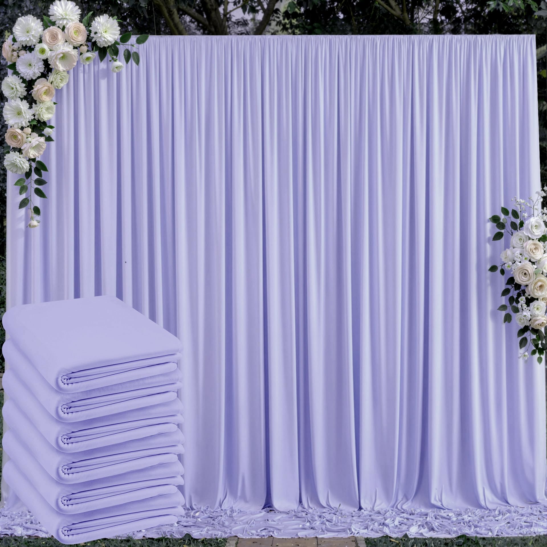 30 ft x 10 ft Wrinkle Free Lavender Backdrop Curtain for Parties, Polyester Light Purple Photo Backdrop Drapes 6 Panels 5x10ft f