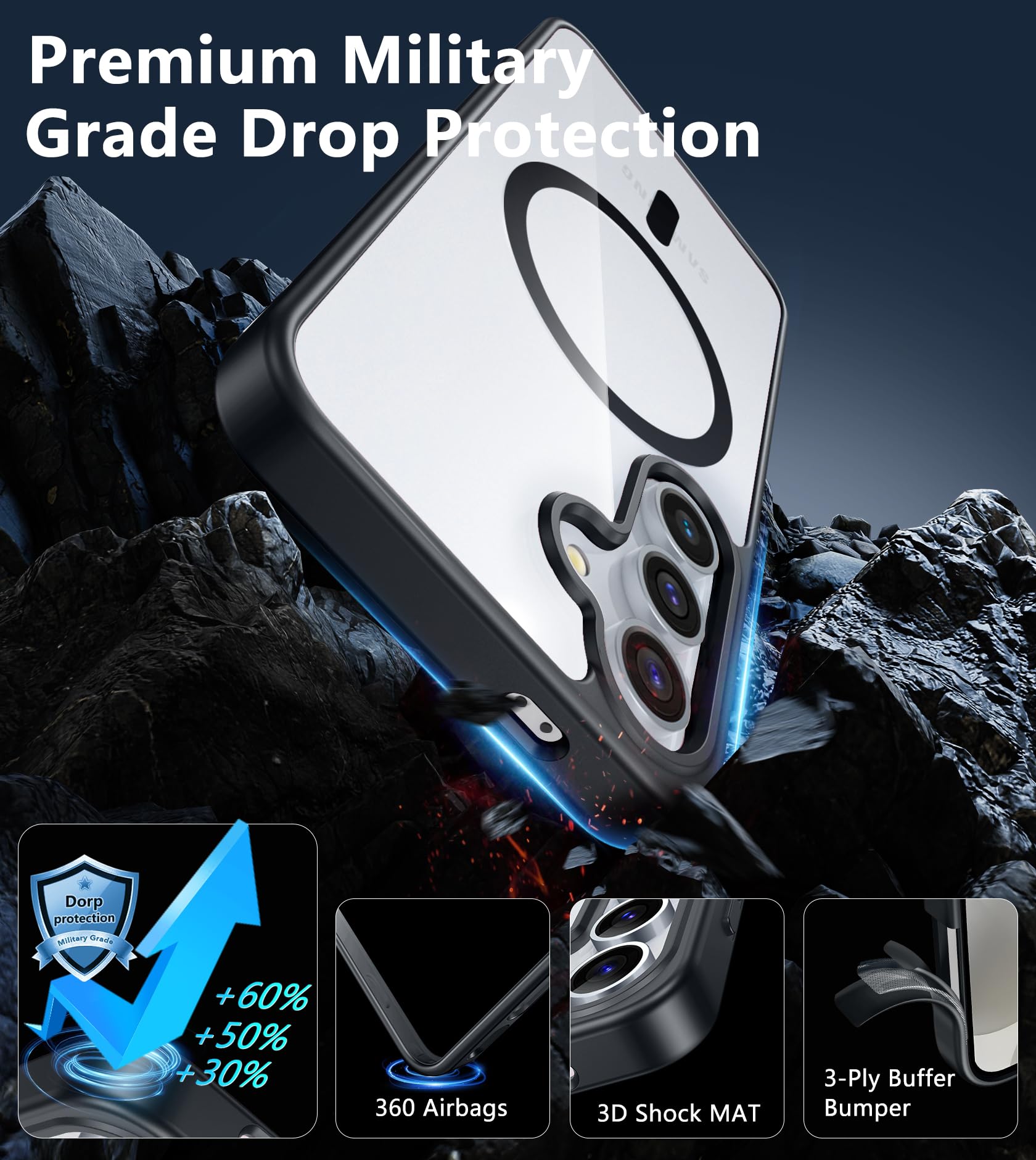 Fntcase For Samsung Galaxy S24 Case: Support Magnetic Charging Anti Yellowing Shockproof Protective Phone Cover | Military Grade