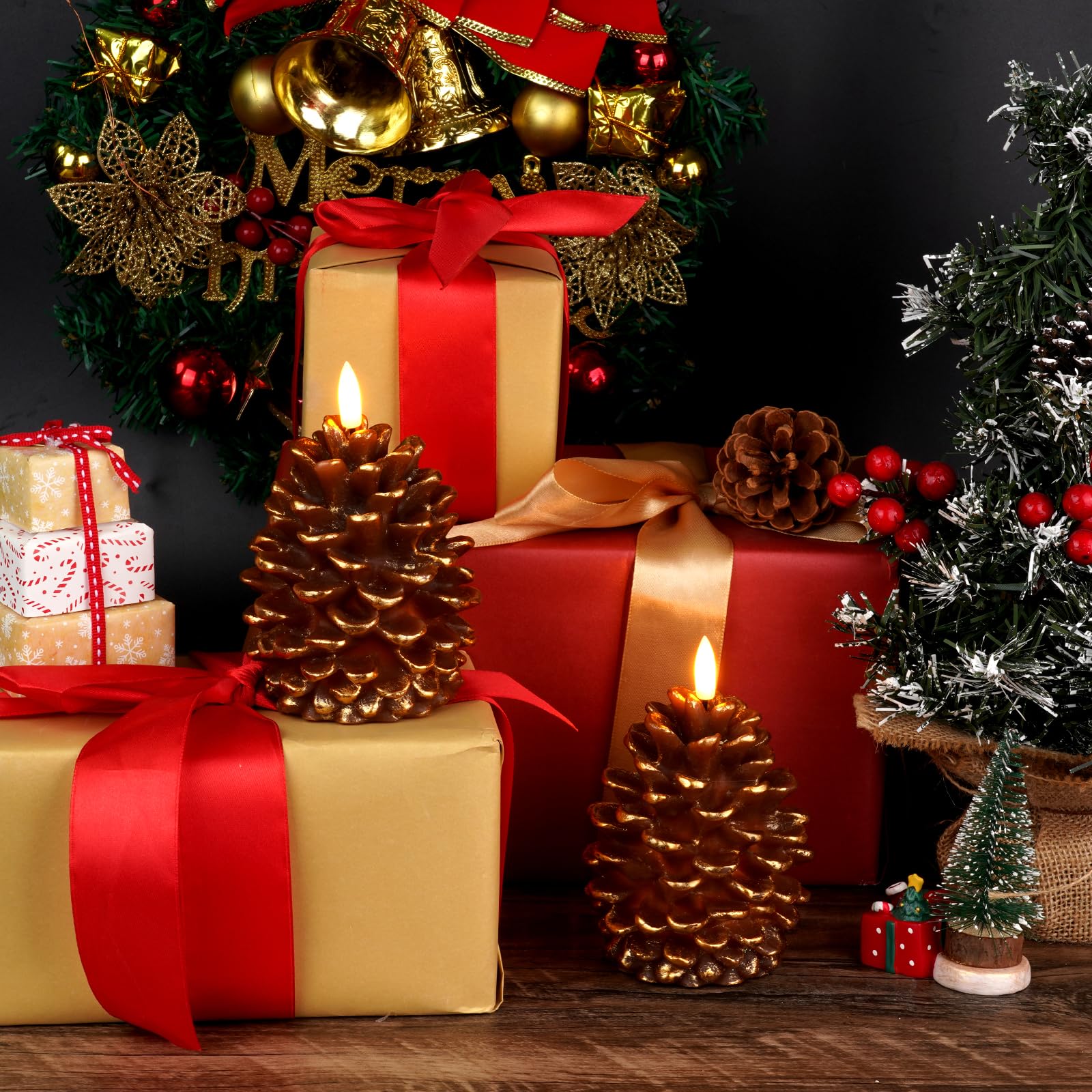 Homemory 2 Pcs Flameless Pine Cone Candles, Led Candles With 6H Timer, Real Wax Battery Operated Candles For Fireplace Decor, Ho