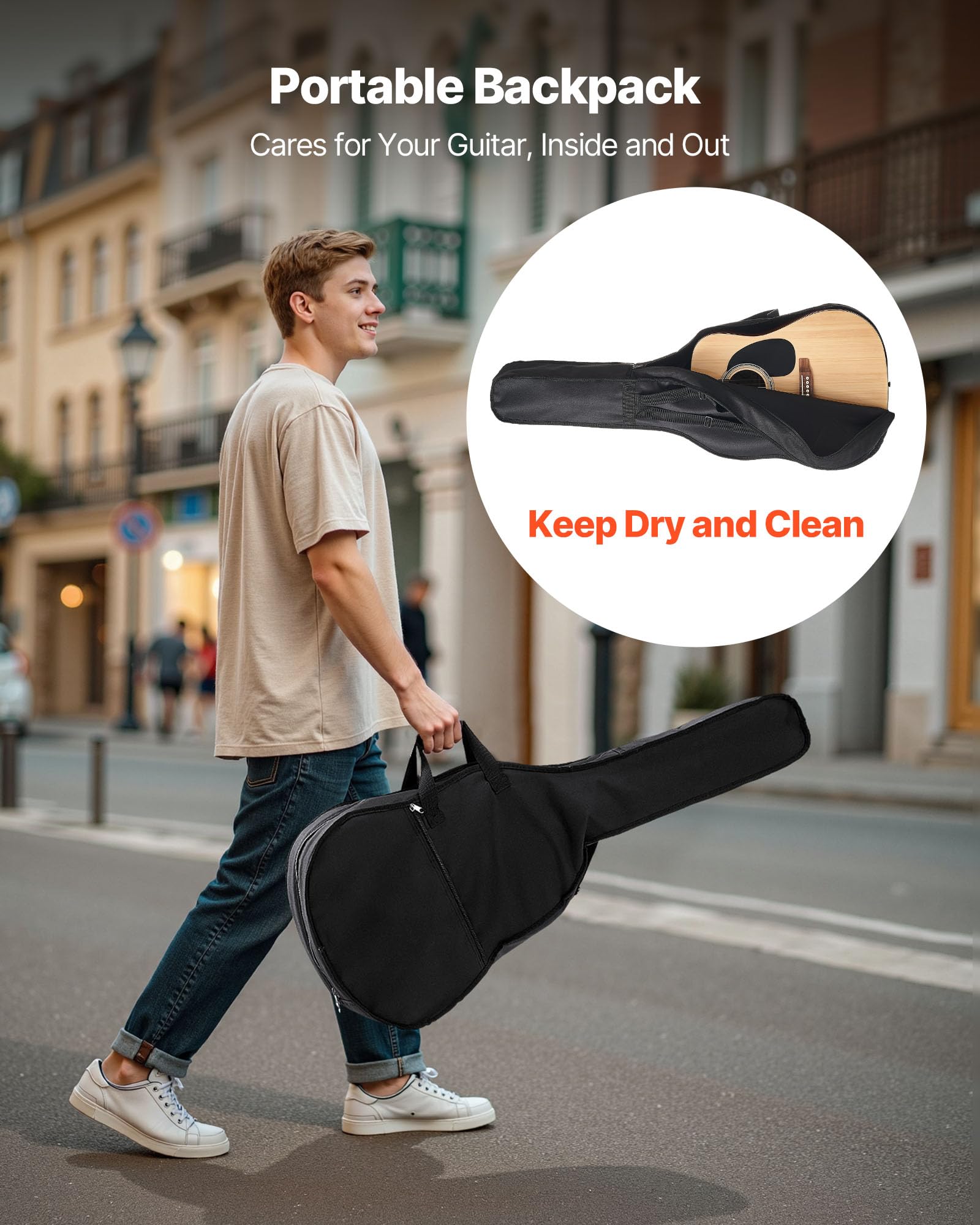 Vevor Dreadnought Acoustic Guitar, 41 In, 6-String Natural Solid Spruce Top Guitar, Beginner Bundle With Gig Bag, Tuner, Strap,