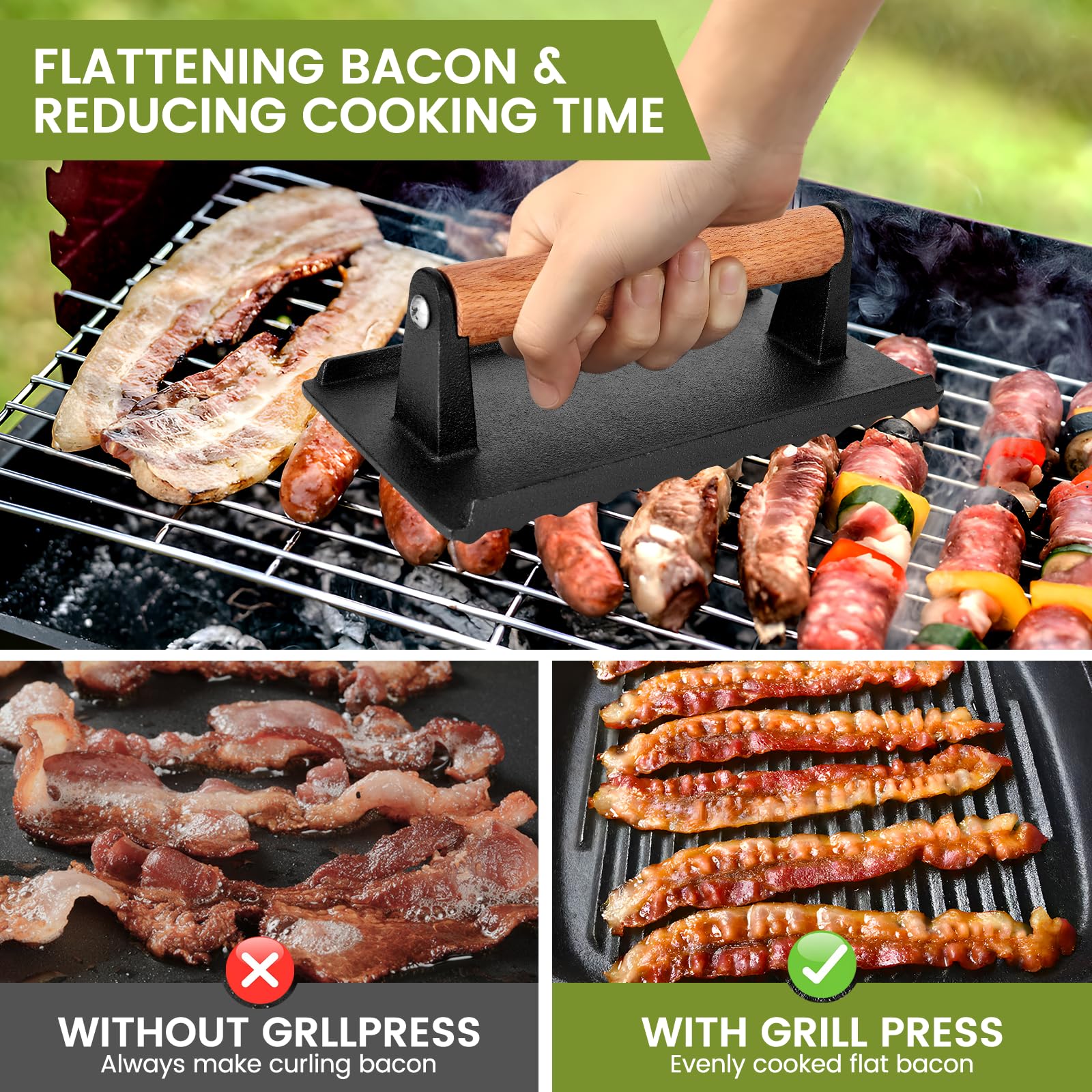 Burger Press, Blackstone 8.3   X4.3    Rectangle Heavy Duty Cast Iron Smash Burger Press Griddle Accessories With Heat Resistant