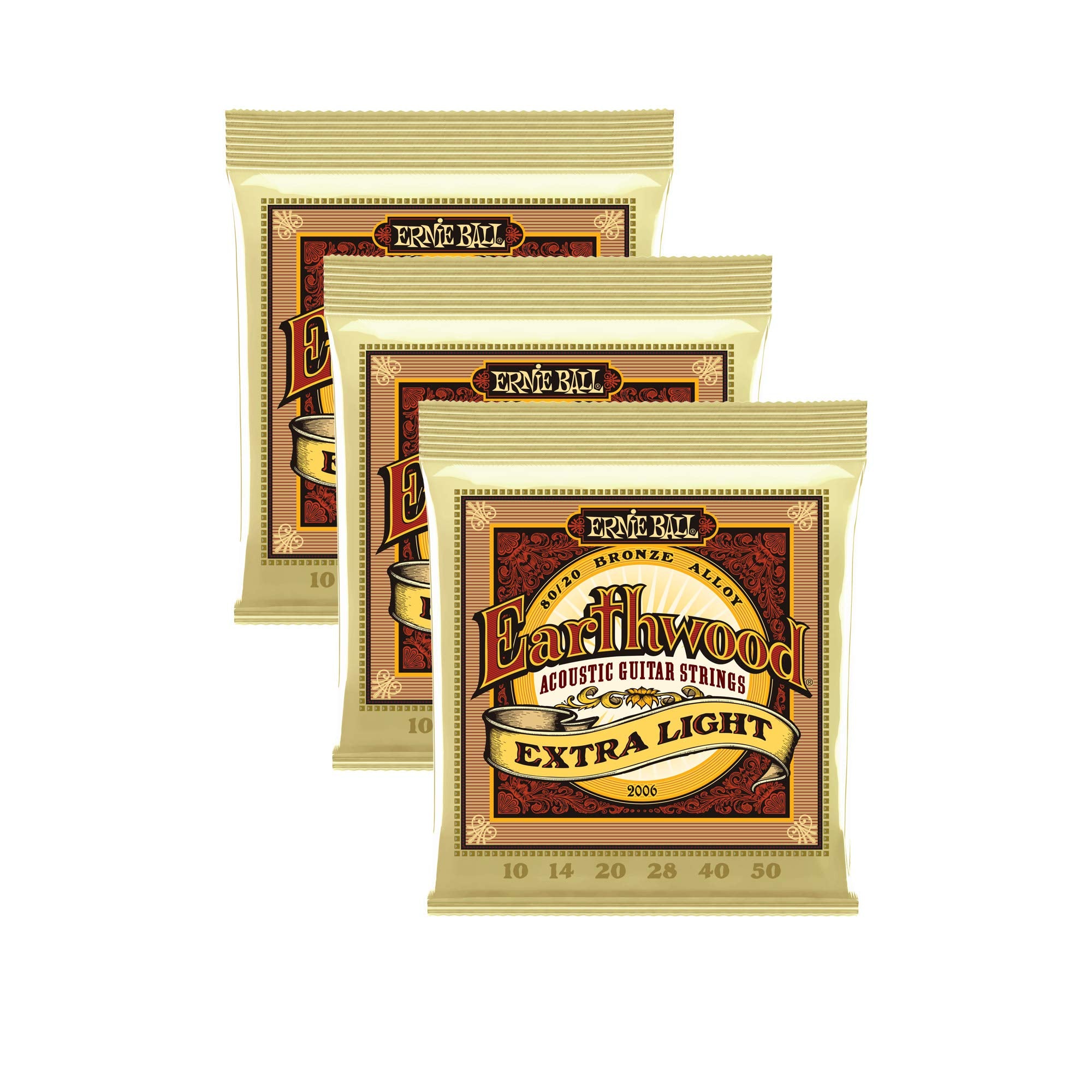 Ernie Ball Earthwood Light 80/20 Bronze Sets.011   .052 (3 Pack)