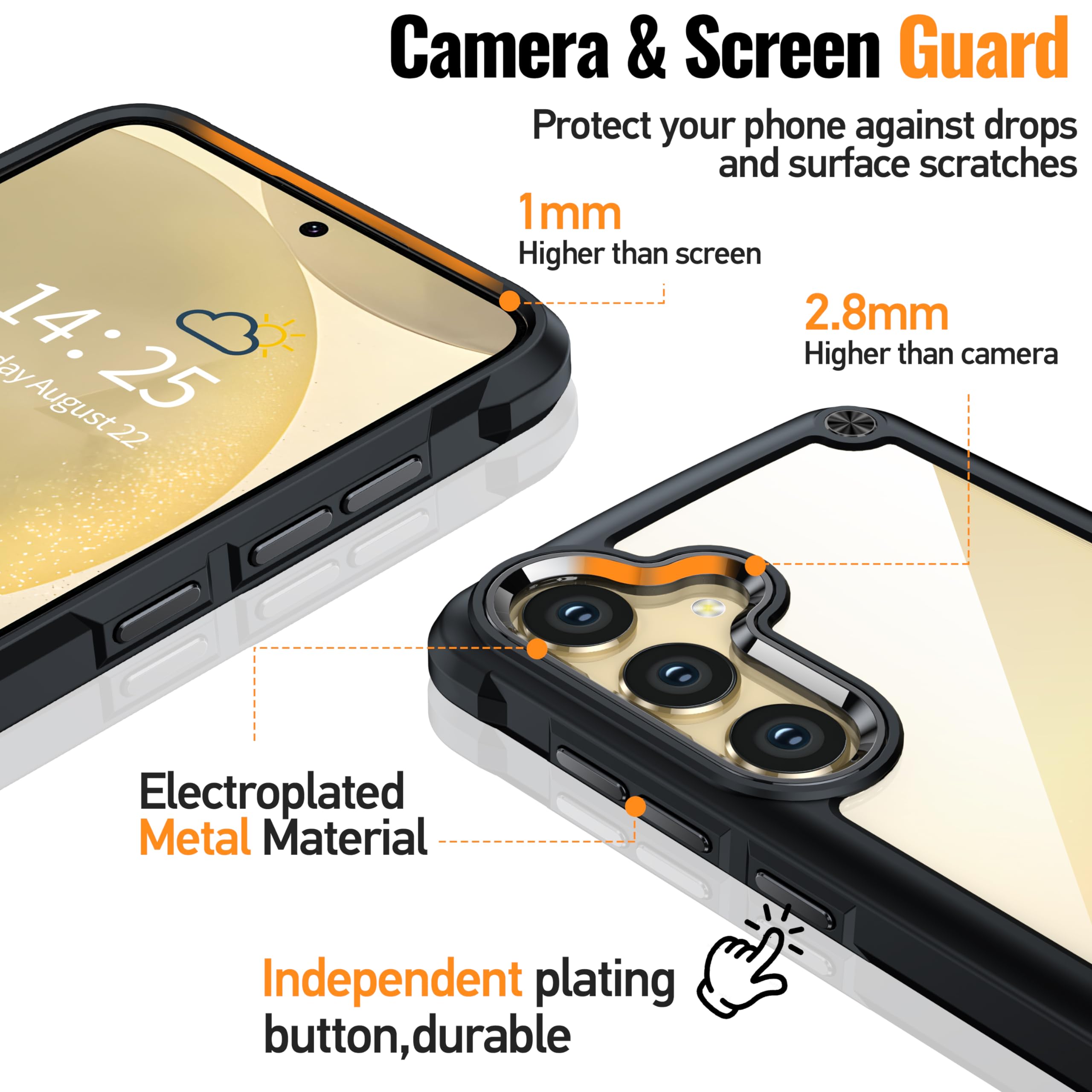 Oterkin For Samsung Galaxy S24 Case Clear, [20X Anti Yellowing Technology] Galaxy S24 Case With [Built In 4 Airbags][10Ft Milita