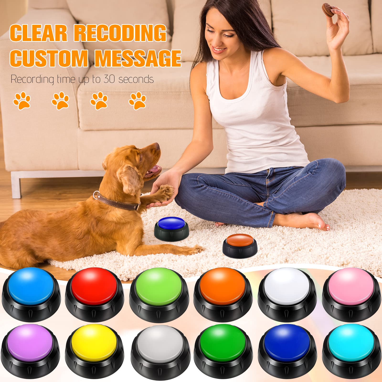 Yunsailing 12 Pcs Voice Recording Button Dog Buttons 30 Seconds Recordable Dog Talking Button Set Dog Communication Buttons Pet