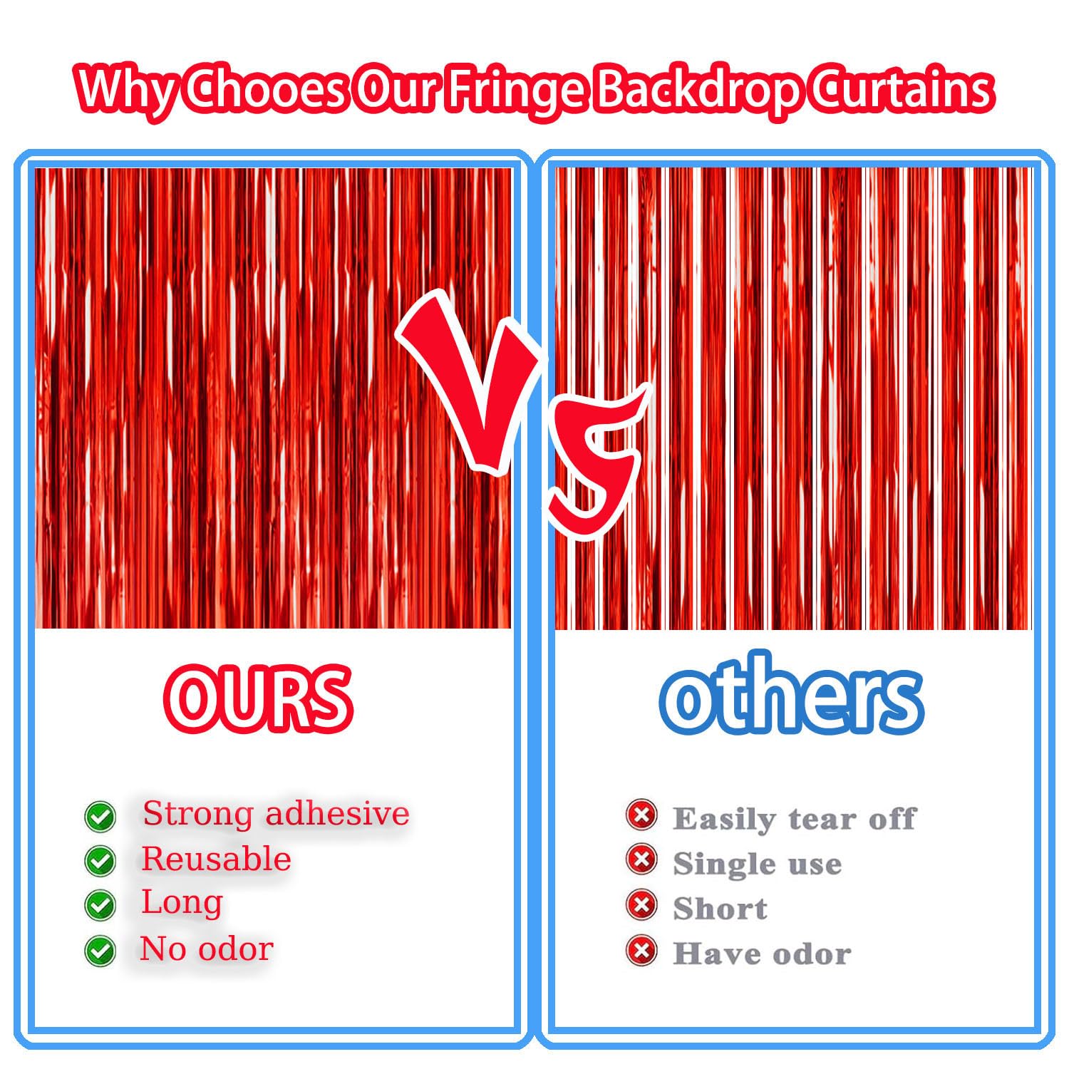 10 Pack Red Metallic Tinsel Foil Fringe Curtains Party Photo Backdrop Party Streamers For Birthday,Graduation,New Year Eve Decor