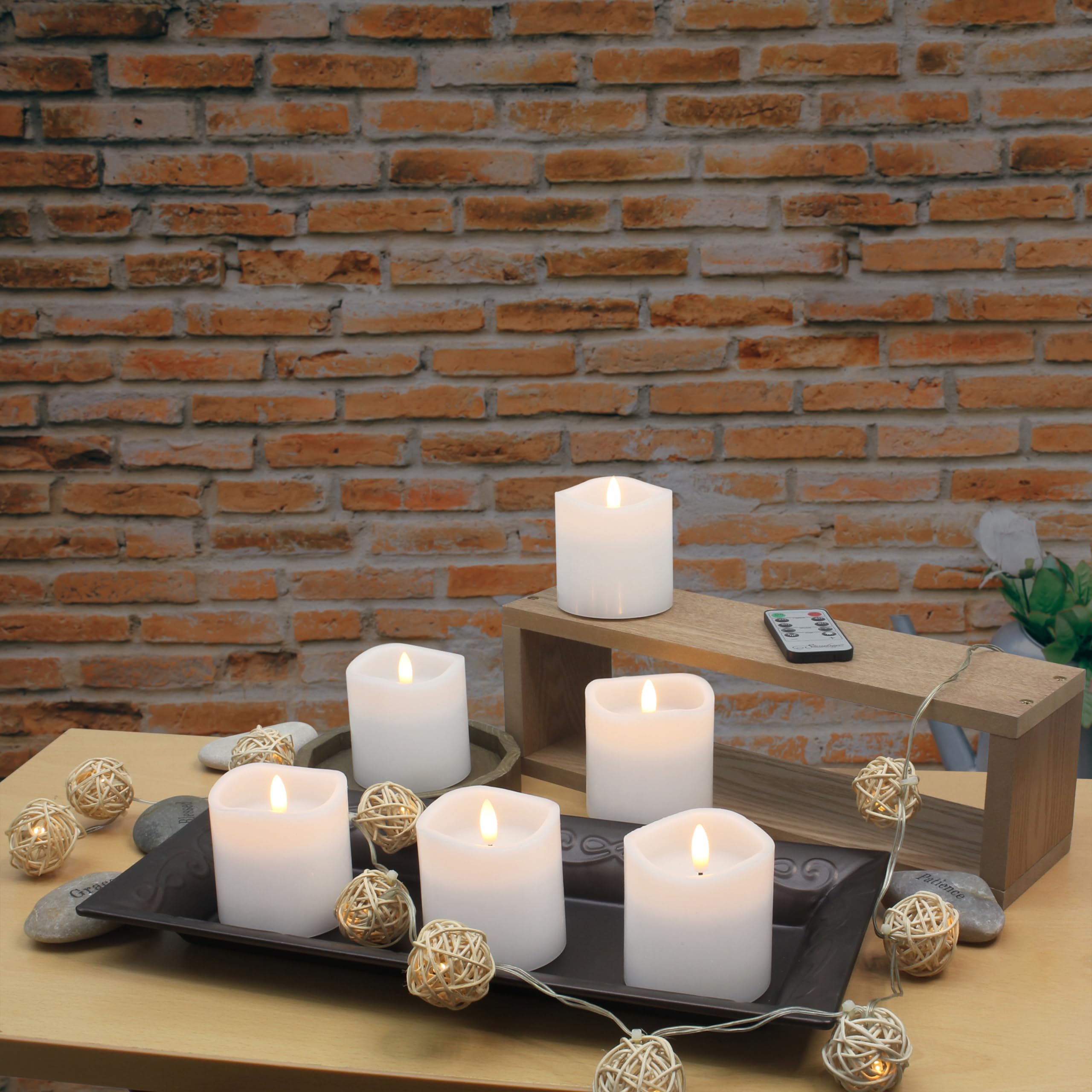 Stonebriar 6 Count White Real Wax 3X3 Flameless Led Pillar Candles With Remote And Timer