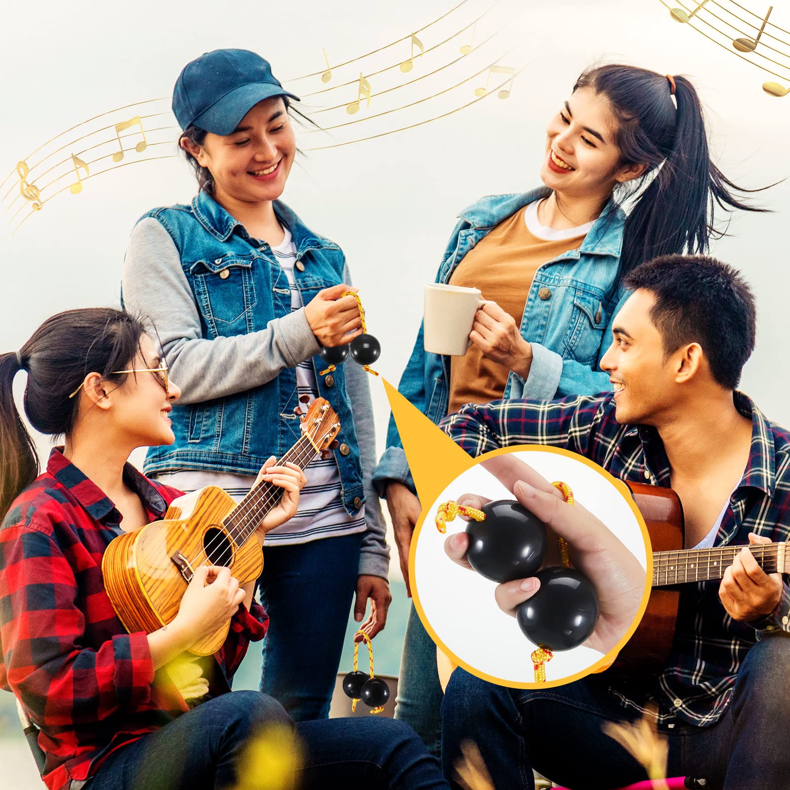 2 Pcs Aslatua Authentic Rhythm African Shaker Kashaka Musical Single Hand Percussion Instruments Kashaka Instrument For Kid Adul