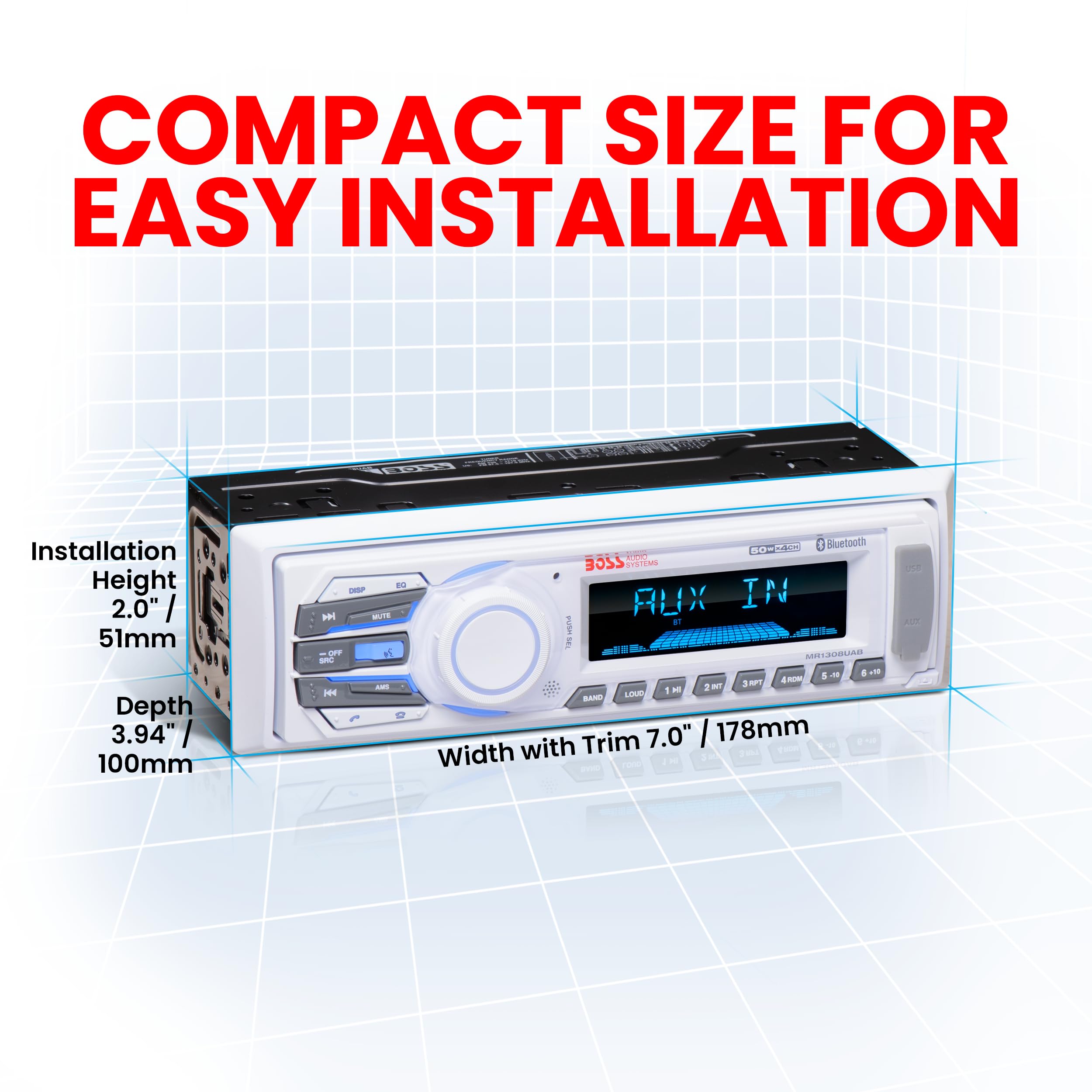 Boss Audio Systems Mr1308Uab Marine Receiver   Weatherproof, Bluetooth Audio, Usb, Sd, Mp3, Am/Fm, Aux In, No Cd Player, White,