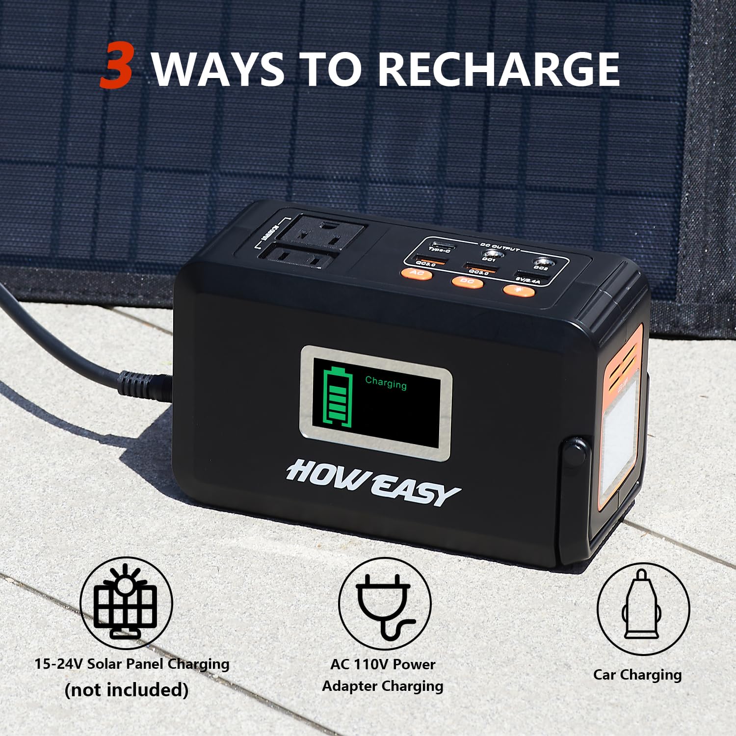 Howeasy 120W Portable Power Bank, 24000Mah Portable Laptop Charger Battery Backup With 2 110V Ac Outlets/ 3 Dc Ports/2 Usb Qc3.0