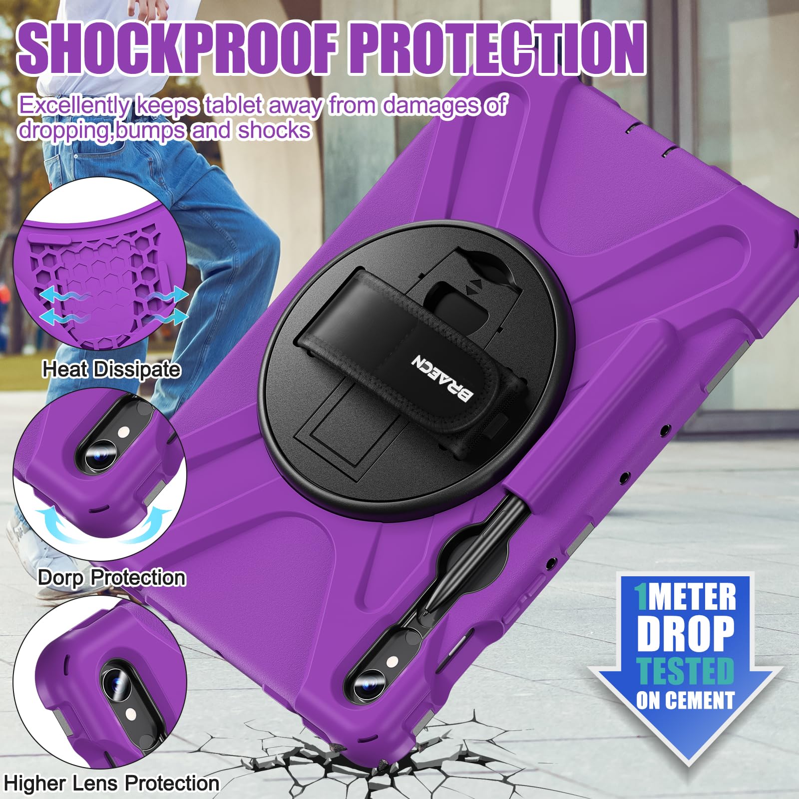 Braecnstock For Samsung Galaxy Tab S9 Fe/S9/S8/S7 5G Case 10.9''/11'' 2023/2022/2020 Shockproof Protective Tab S9 Fe/S9/S8/S7 Ta