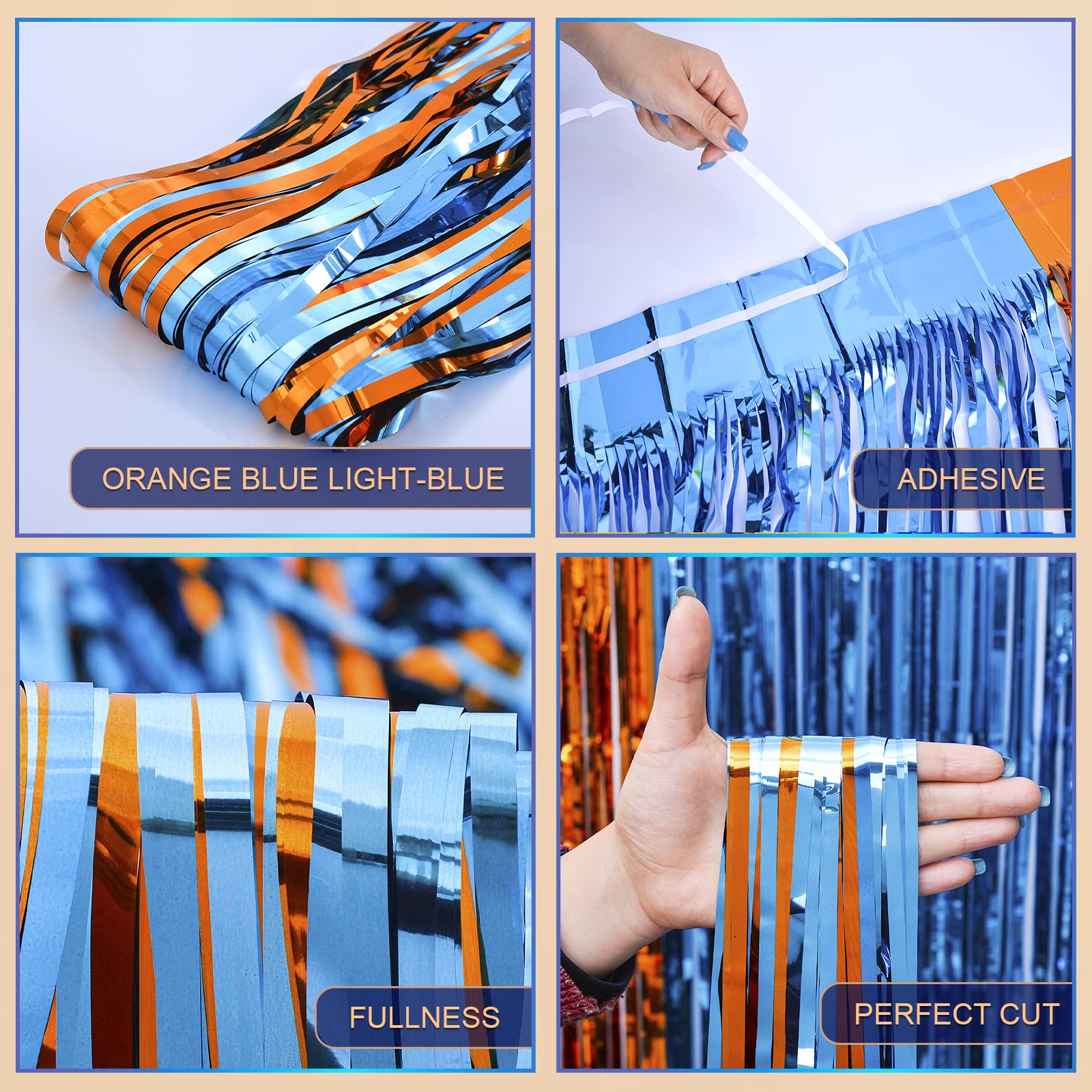 Lolstar Blue Dog Party Decorations,2 Packs Of 3.3X6.6 Ft Orange Blue And Light Blue Foil Fringe Curtains, Blue Dog Birthday Part