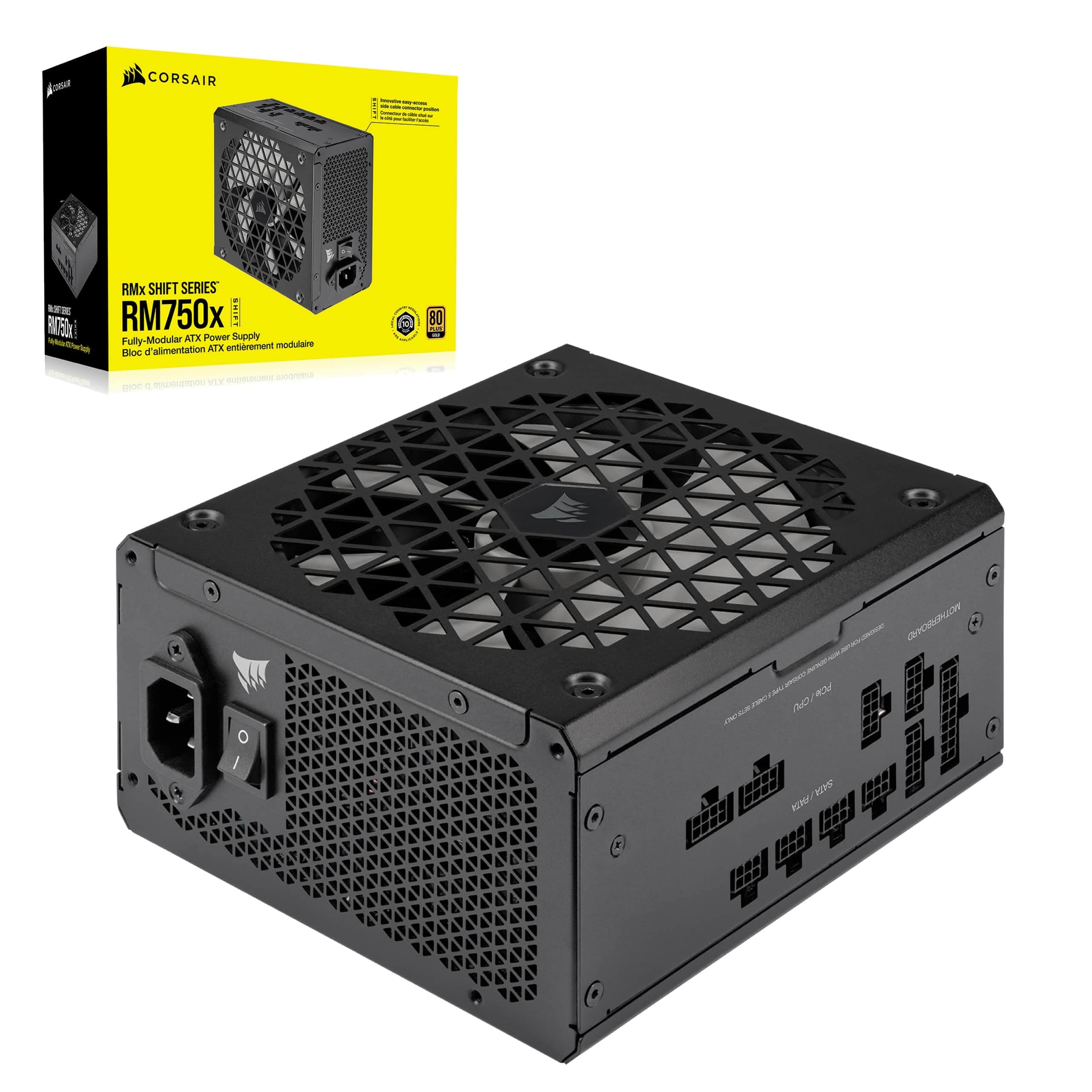 CORSAIR RM750x Shift Fully Modular ATX Power Supply  Modular Side Interface  ATX 3.1 & PCIe 5.1 Compliant  Zero RPM Fan Mode 