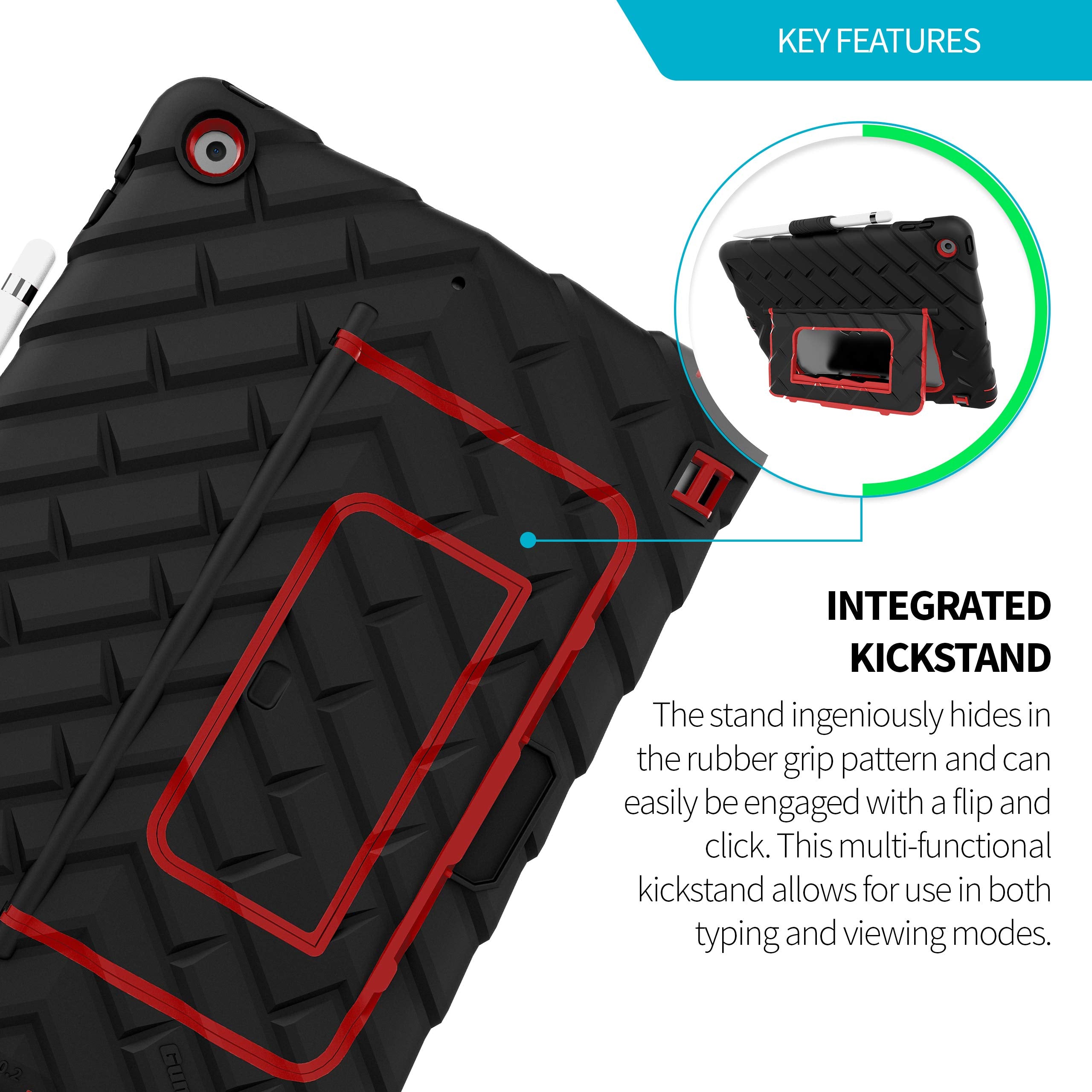 Gumdrop Hideaway Case Fits Apple Ipad 9Th | 8Th | 7Th Gen (10.2 Inch) Designed For K 12 Students Teachers And Classrooms� Drop Tested Rugged Shockproof Bumpers For Reliable Device Protection�Black/Red