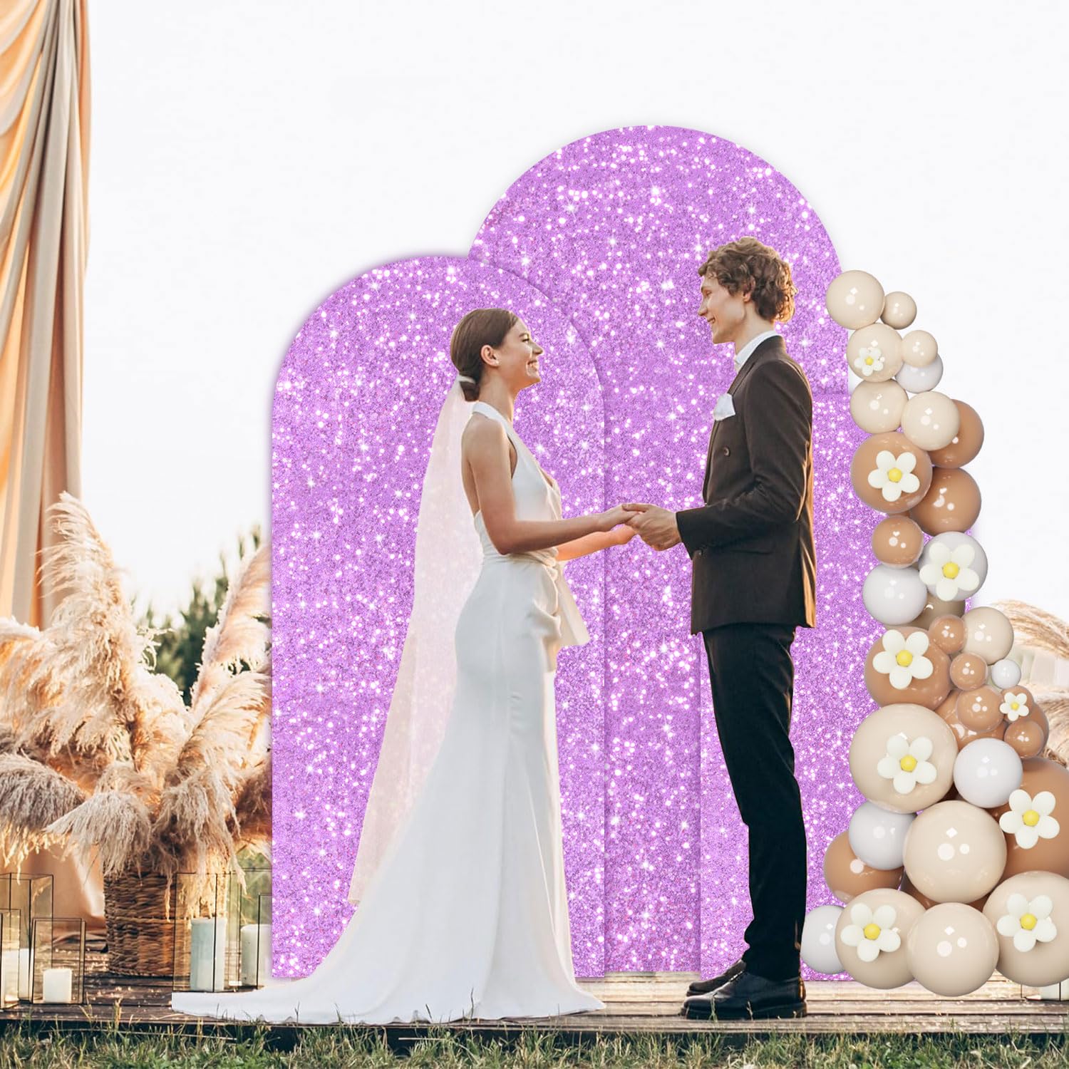 Fuhsy Wedding Arch Stand Cover Lavender Set Of 3 Arch Cover 4Ft 5Ft 6Ft Spandex Sequin Arch Backdrop Covers Lilac Chiara Backdro