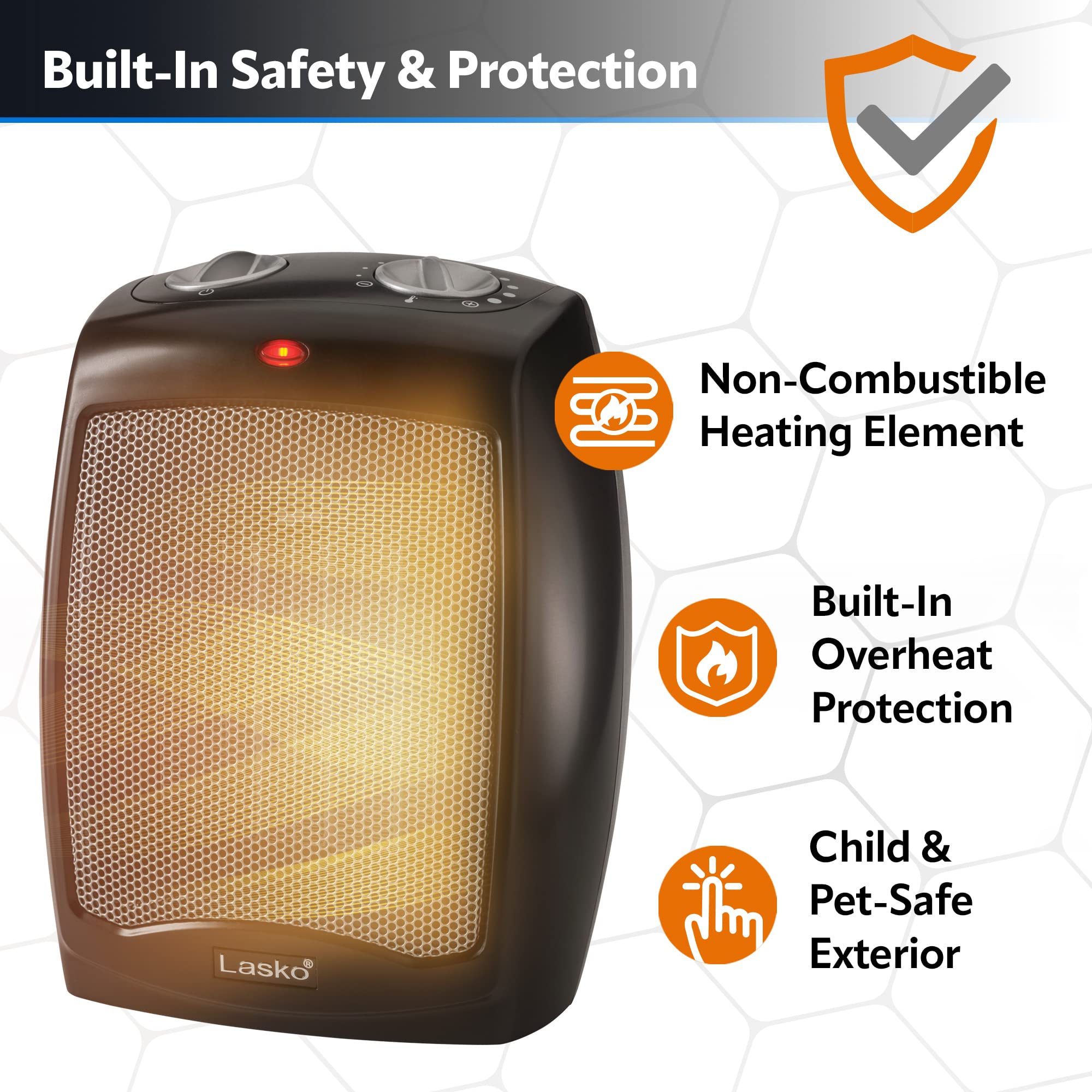 Lasko Cd09250 Ceramic Adjustable Thermostat Tabletop Or Under Desk Heater, 9 Inches High, Black