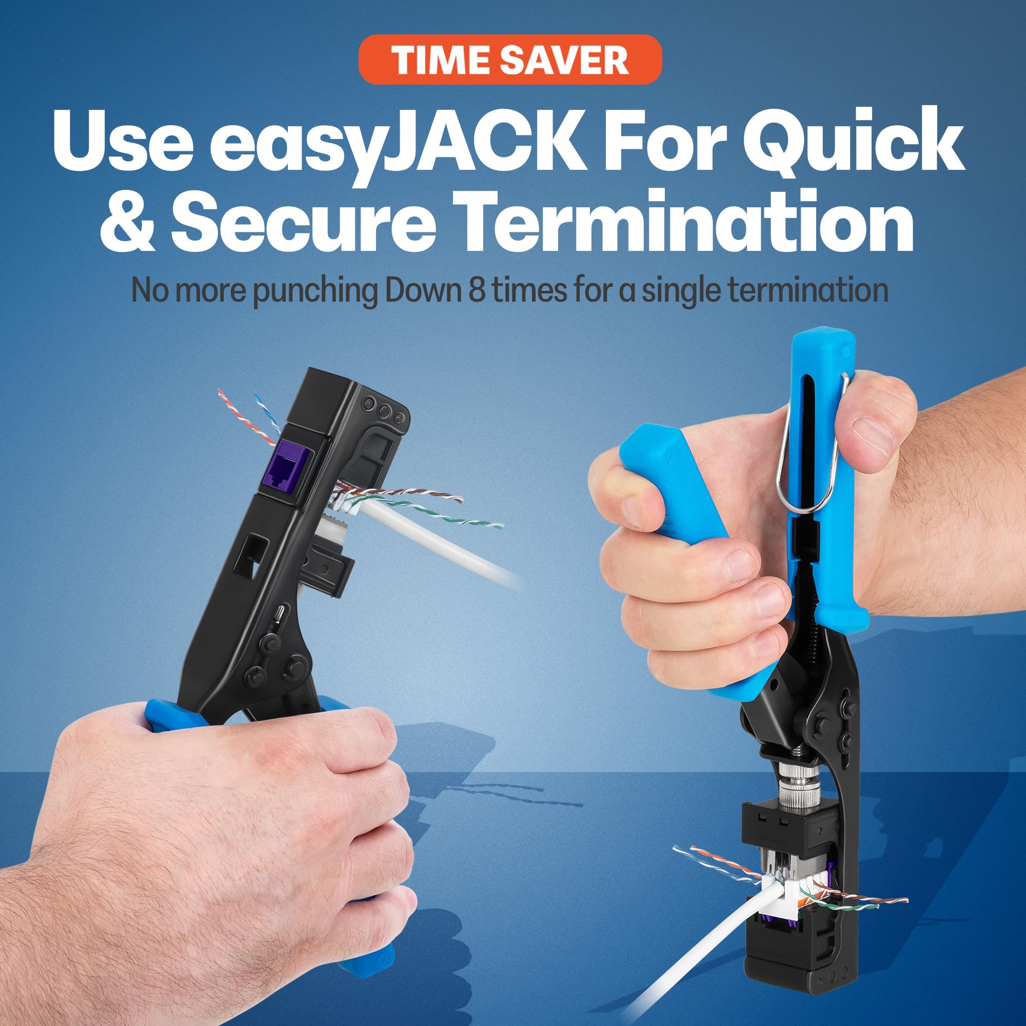 Everest Media Solutions Easyjack   90 Angled Speed Termination Tool   With 20 Pack Of 90 Angled Cat6/5E Keystone Jacks In Purple