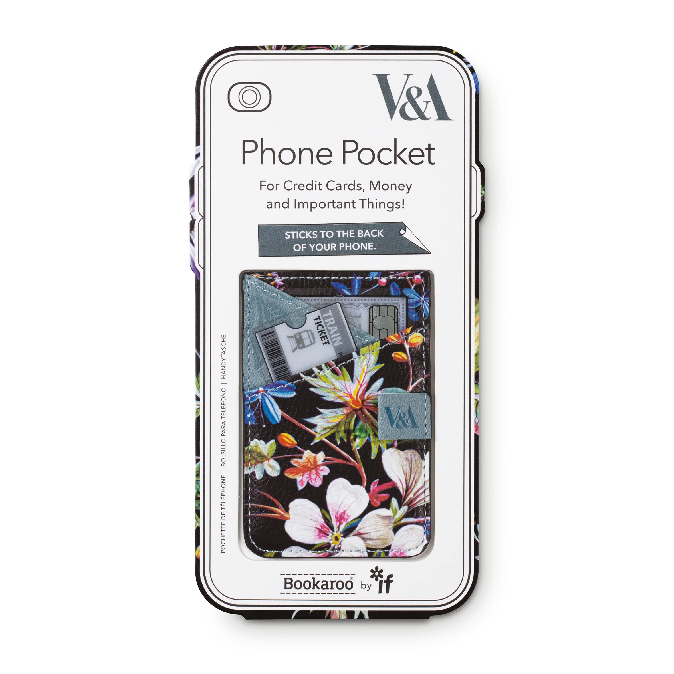 If V & A Bookaroo Phone Pocket Kilburn Black Floral,One Size
