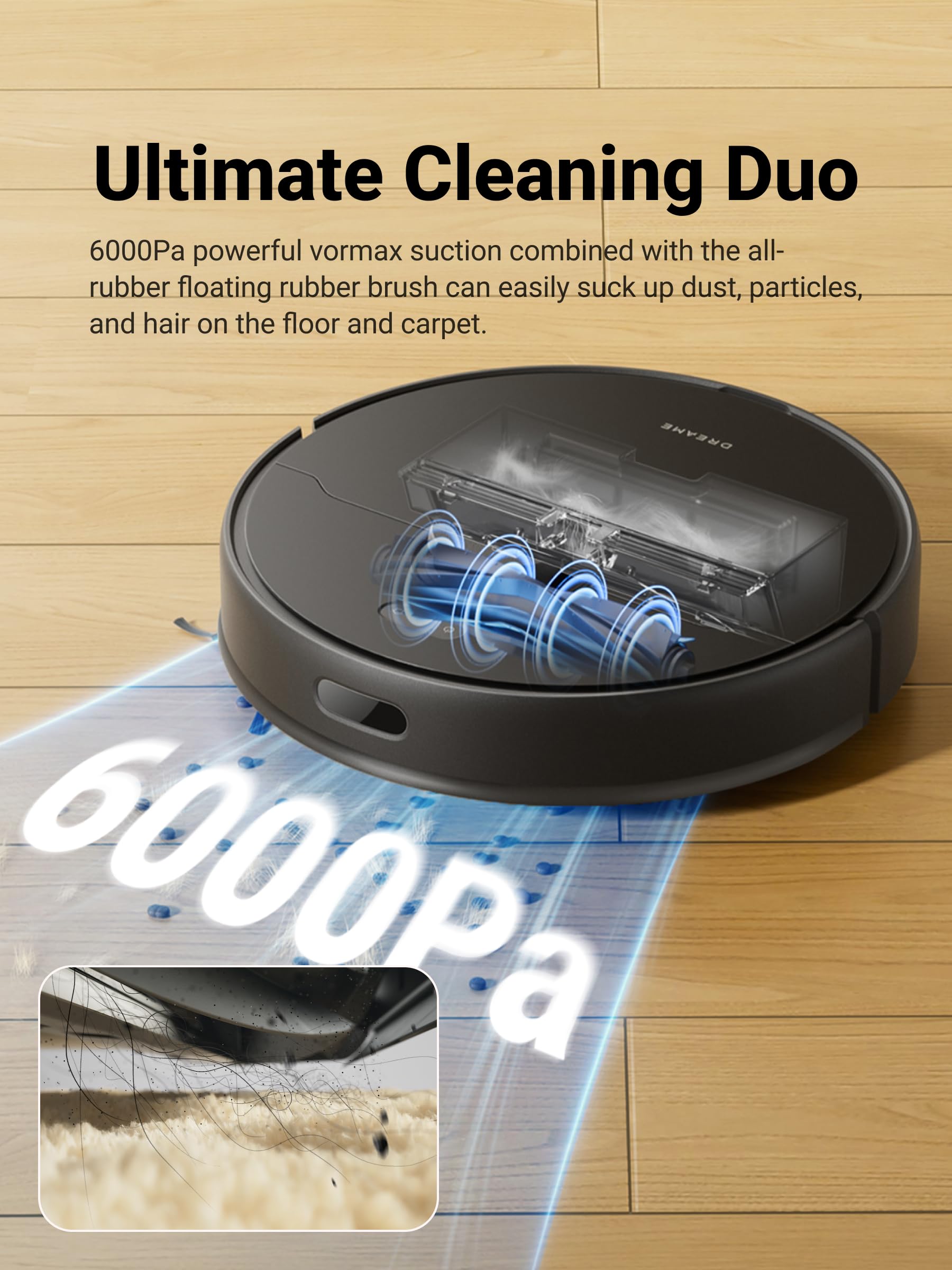 Dreame D9 Max Gen 2 Robot Vacuum And Mop Combo, Lds Navigation, 6000Pa Strong Suction Power, 240Mins Runtime, 2 In 1 Sweep And M