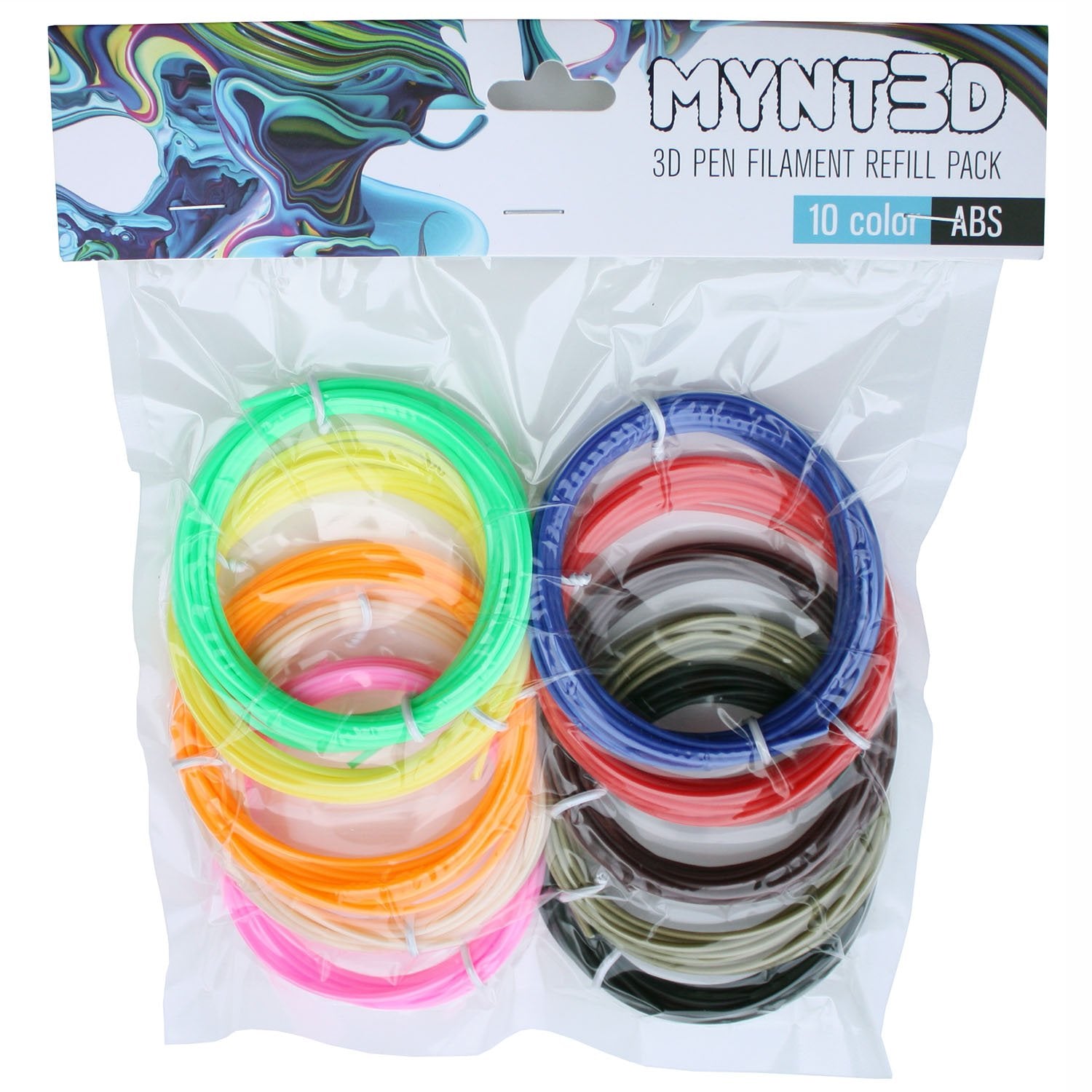 Mynt3D Abs 3D Pen Filament Refill Pack (10 Color, 3M Each)