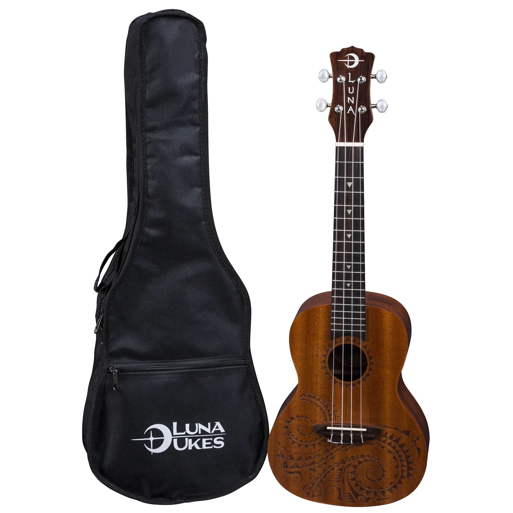 Luna Tattoo Concert Mahogany Ukulele With Gig Bag, Satin Natural
