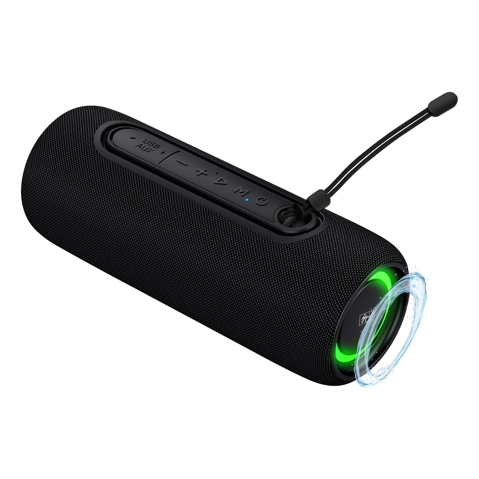 Fisher Portable Bluetooth Speakers IPX5 Waterproof Speaker, 14W PEAK Power Stereo Bluetooth Speaker, RGB Lights, TWS, BT 5.3, Bu