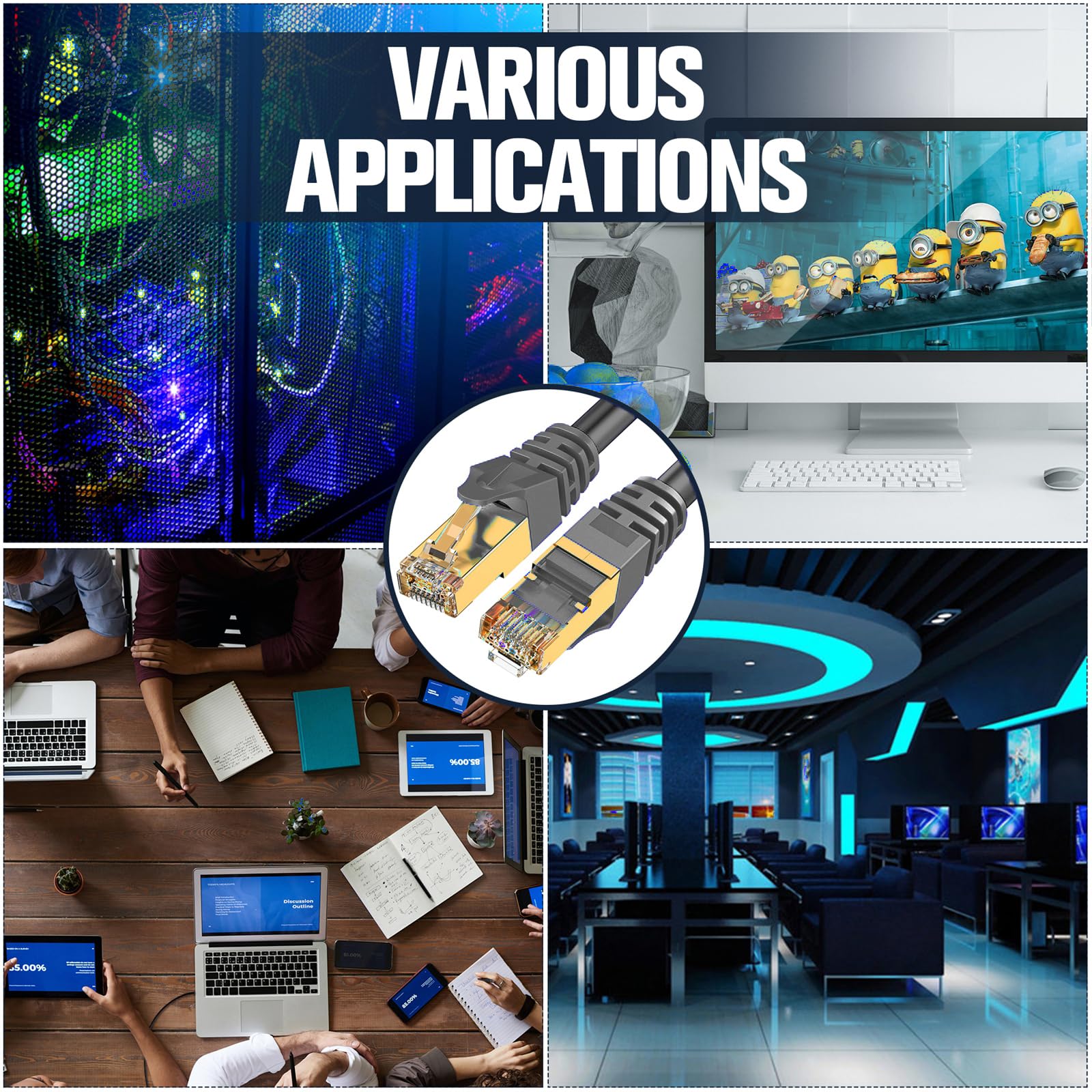 Lekvkm Cat8 Ethernet Cable 100Ft S/Ftp Outdoor&Indoor Heavy Duty High Speed Cat8 Lan Network Cable Round 40Gbps 2000Mhz Gray