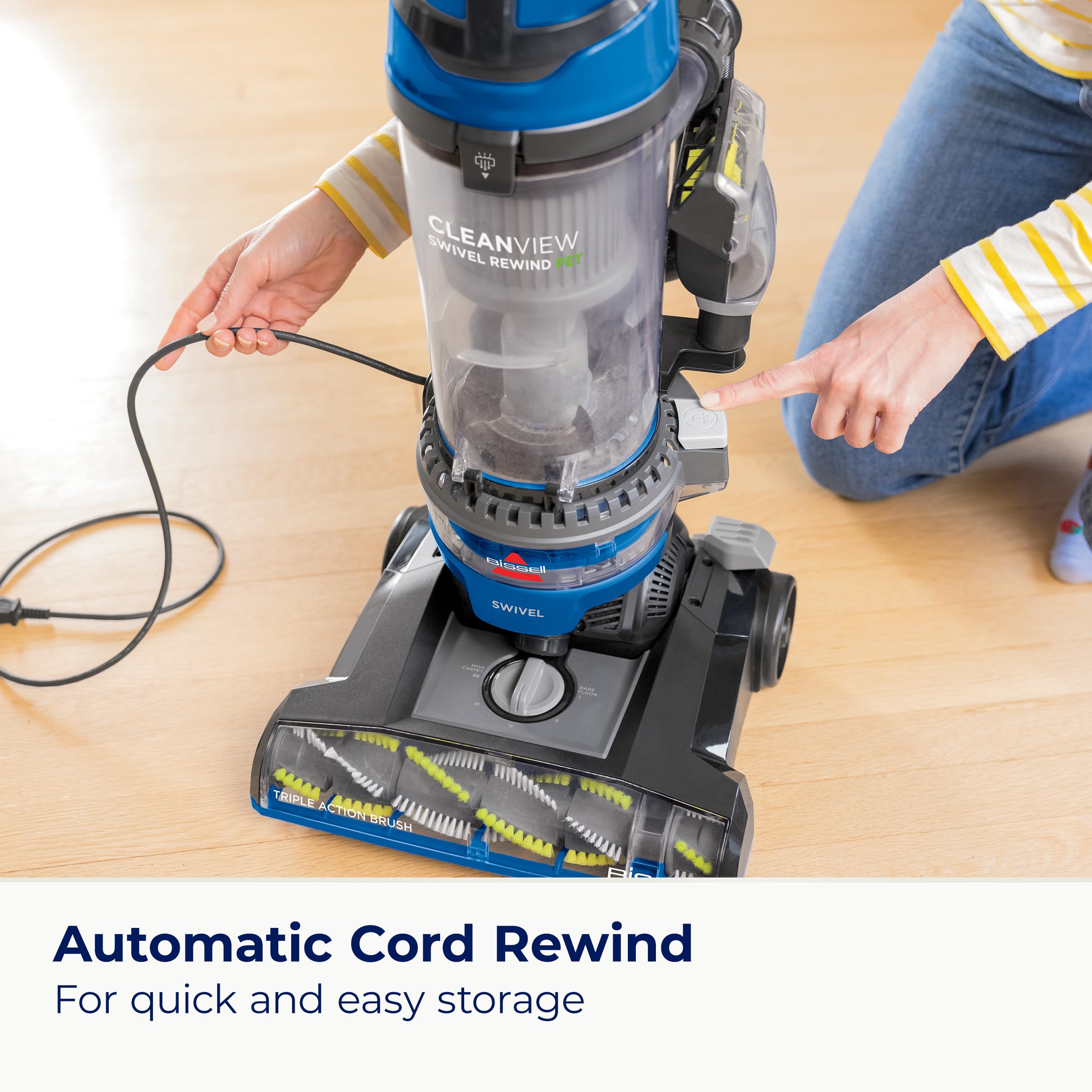 Bissell Cleanview Swivel Rewind Vacuum With Automatic Cord Rewind, Turboeraser Upholstery Tool, Triple Action Brush Roll, Swivel