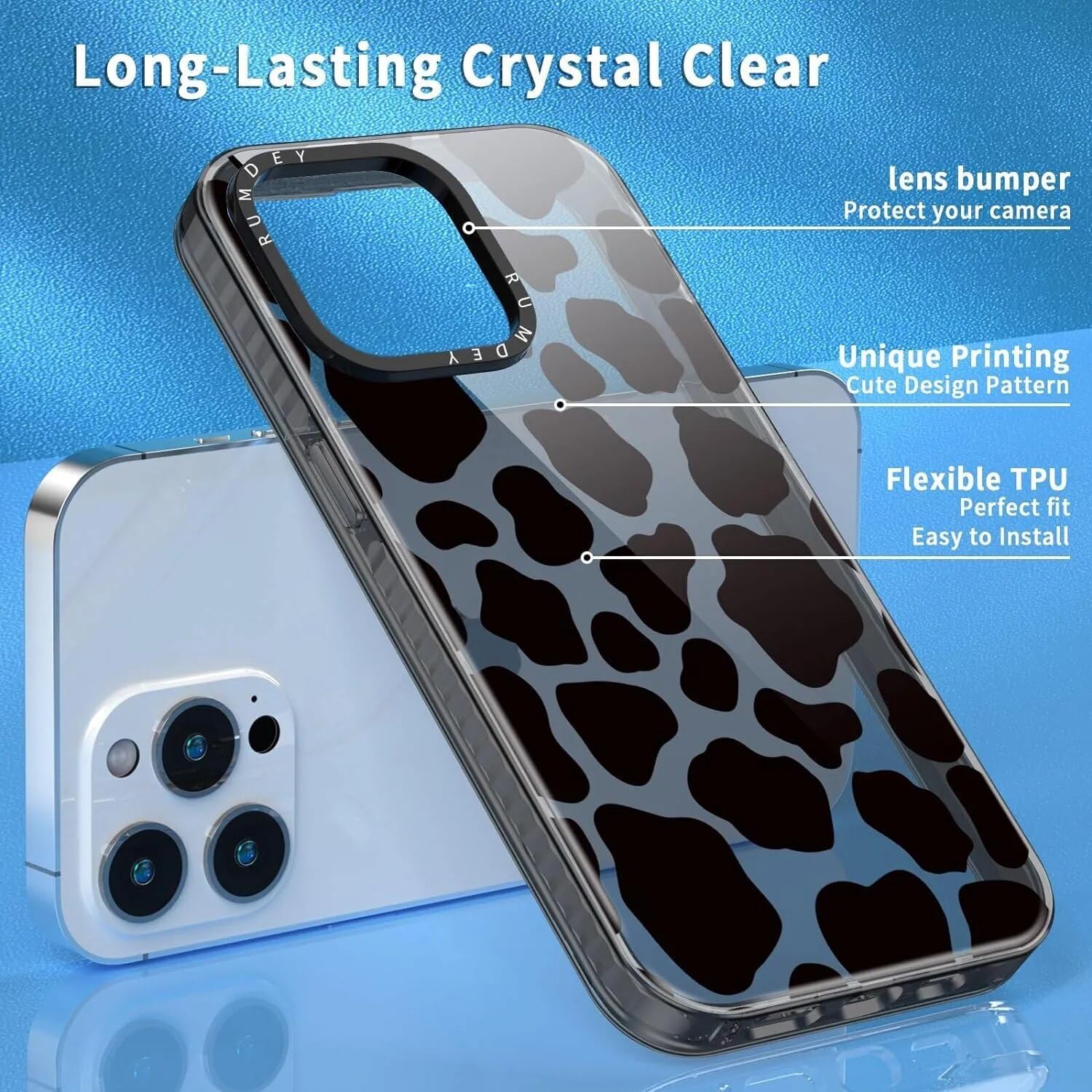 Rumdey 2 Pack Cute Pattern For Iphone 15 Pro 6.1'' Phone Case, Cow Print Aesthetic Design Clear Cases Soft Silicone Slim Tpu Sho