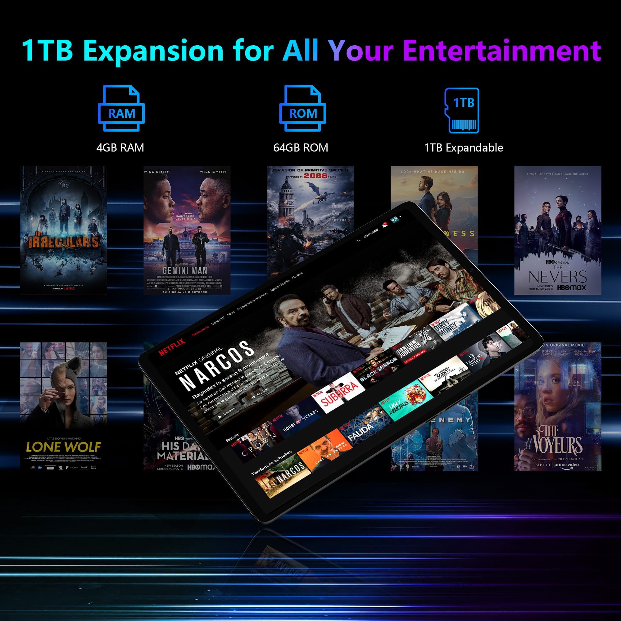 Haovm 10-Inch Android Tablets,1920X1200 Ips Full Hd Display, Mtk Octa-Core Processor, 64Gb Storage, 1Tb Expandable,6000Mah Batte