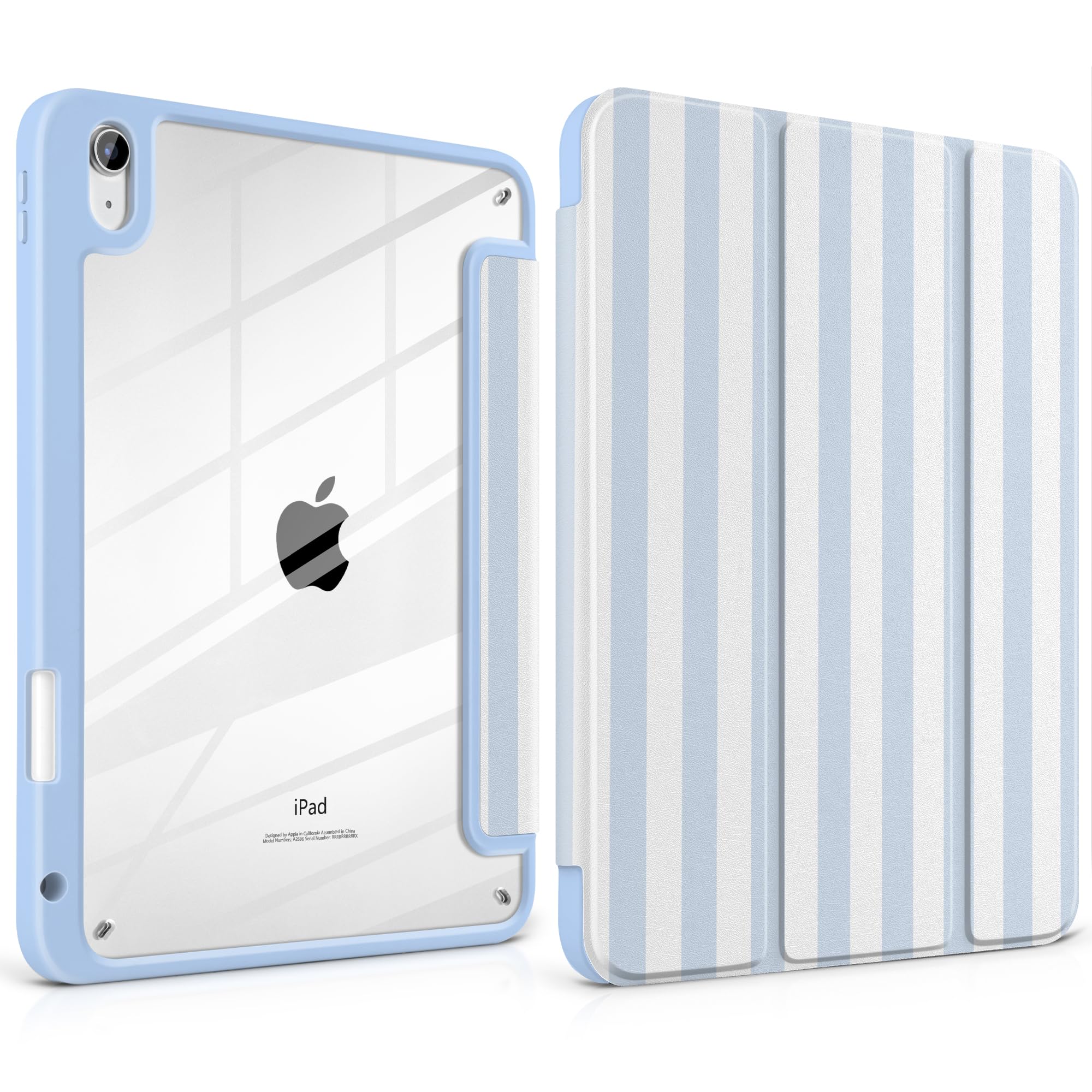 Loyrina Case for iPad (A16) 11th Generation 11 inch 2025 /iPad 10th Gen 10.9 2022- Aesthetic Blue White Striped Trifold Cover Pr
