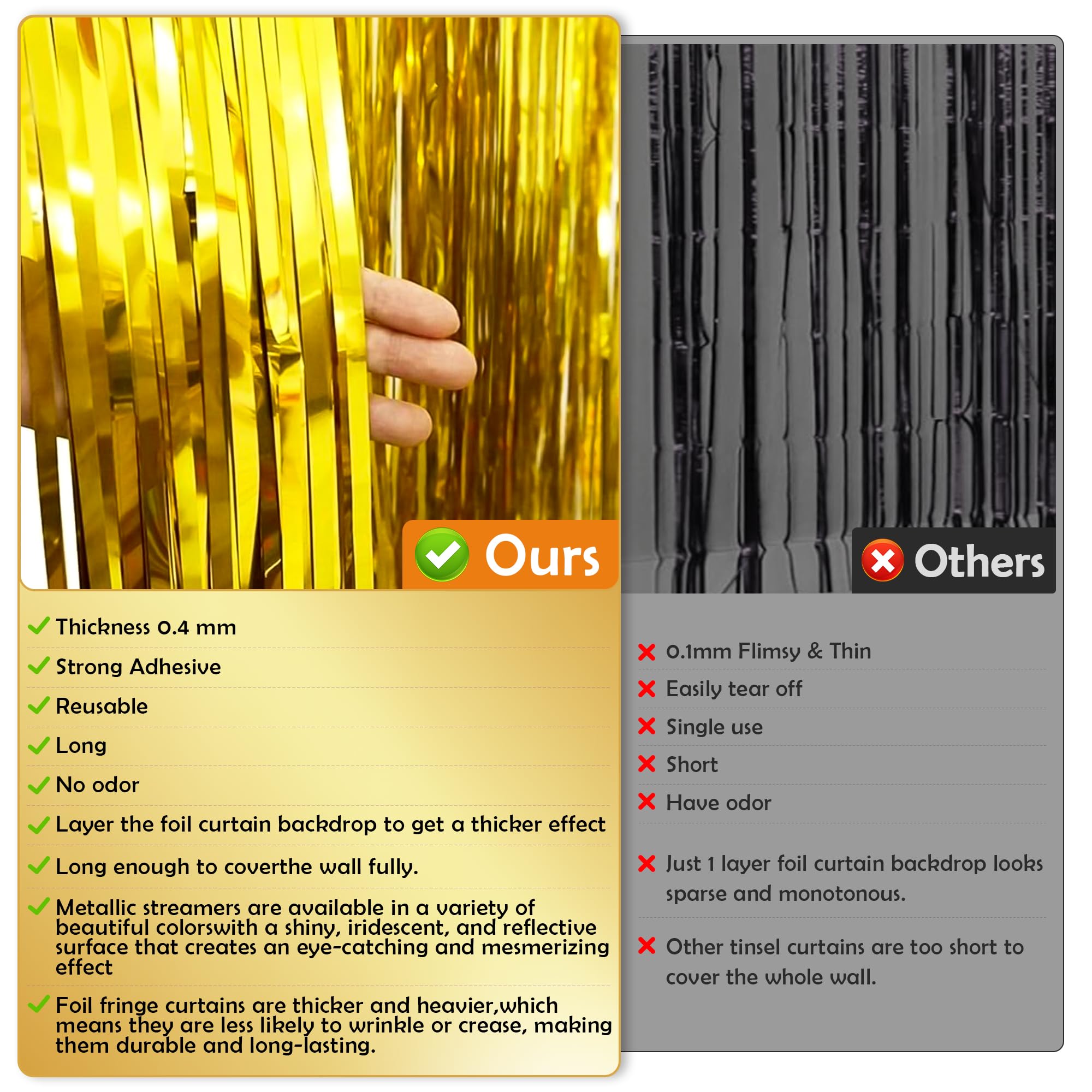 Ohome Gold Tinsel Curtain Party Backdrop   Thanksgiving Friendsgiving Party Decorations | Baptism Engagement Party Decorations |