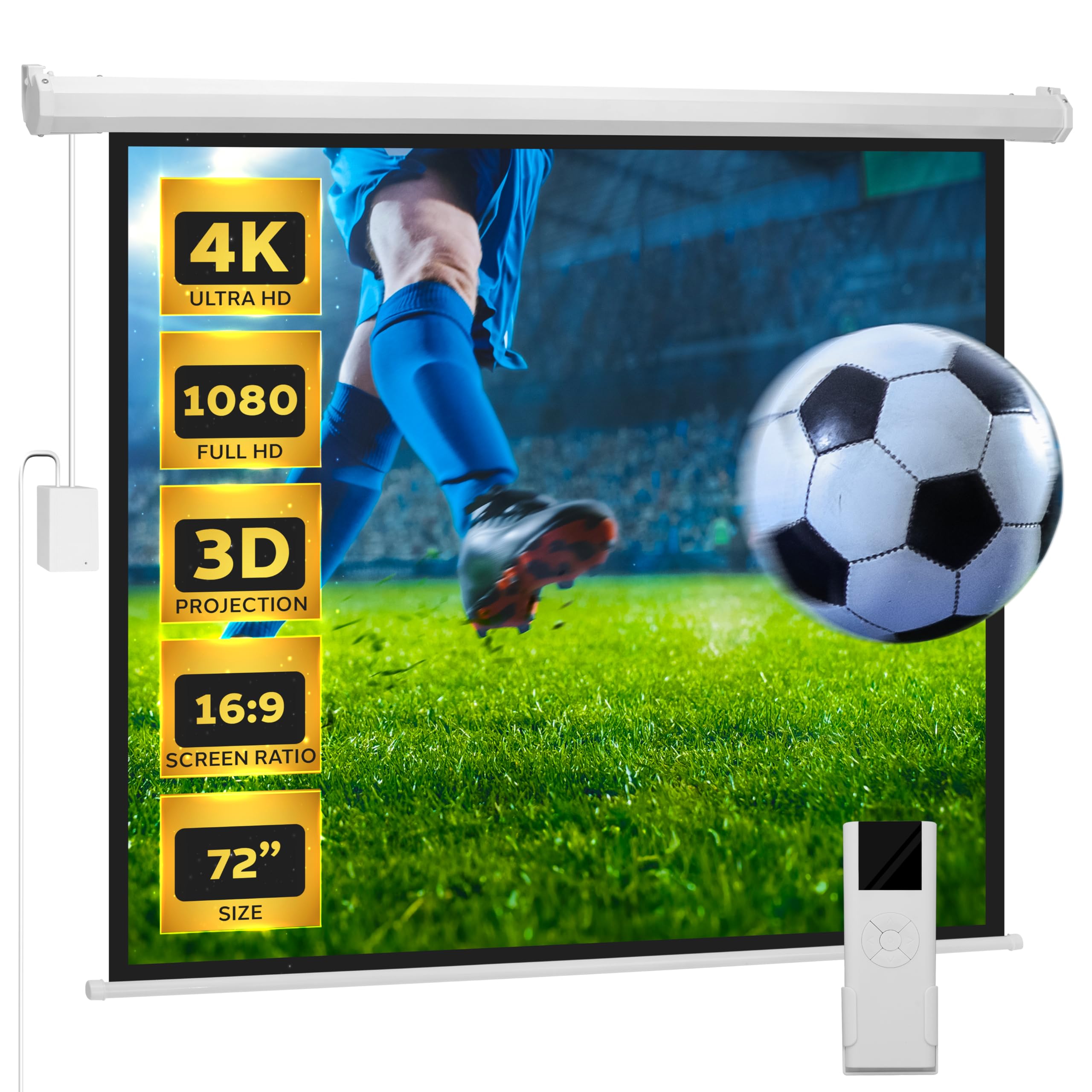 Pyle 72 Portable Motorized Matte White Projector Screen - Automatic Projection Display with Wall/Ceiling Mount, Remote and Case 