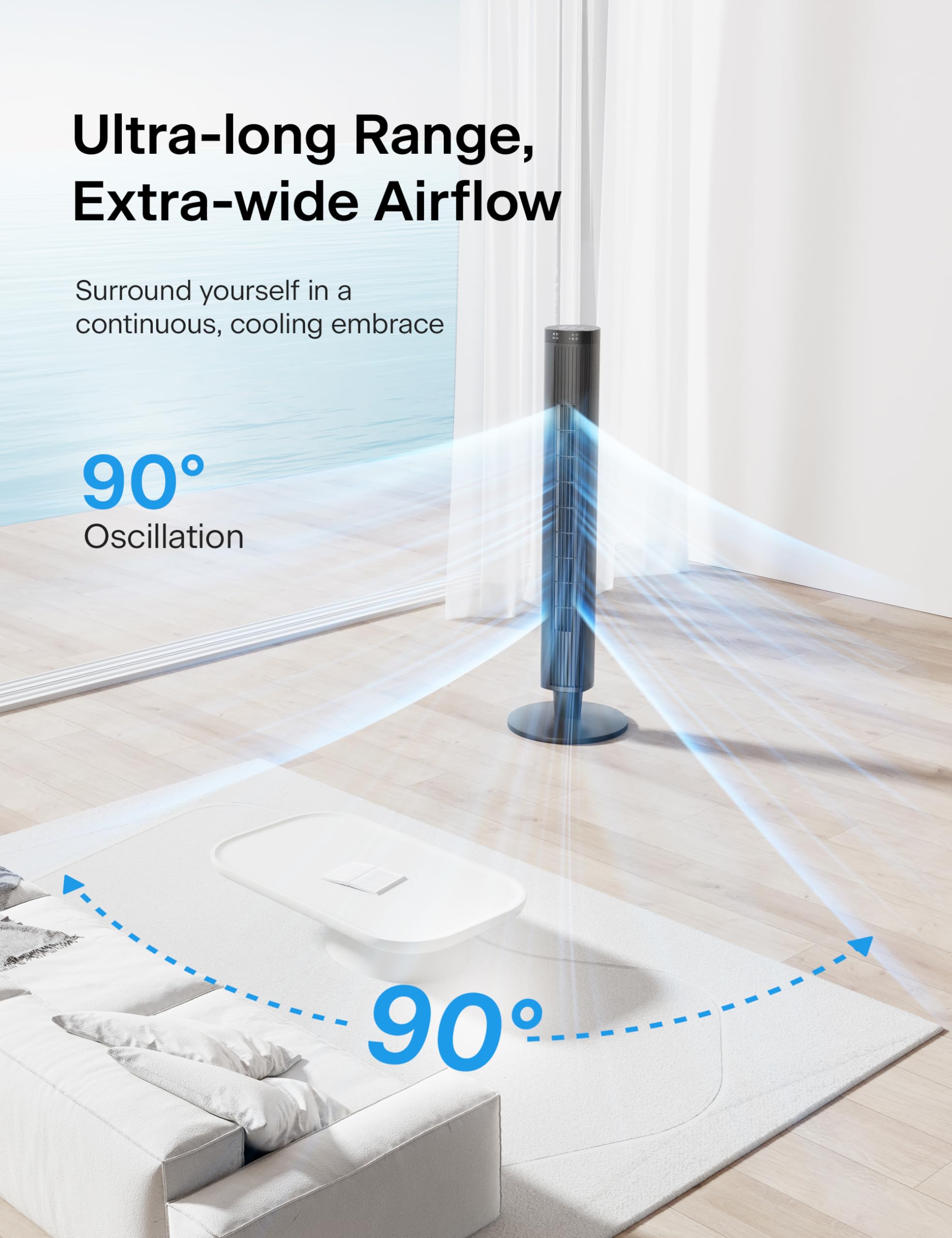 Pelonis 42 Inch Tower Fan For Bedroom   Oscillating Tower Fan With Remote Control   Indoor Quiet Fan With 6 Speeds, 4 Modes And