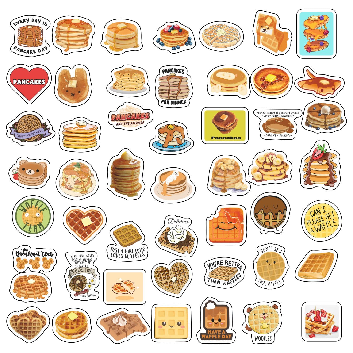 Pancake & Waffle Stickers For Water Bottle And Laptop   Breakfast Party Favors & Decorations, Waterproof Vinyl Food Decals, Panc