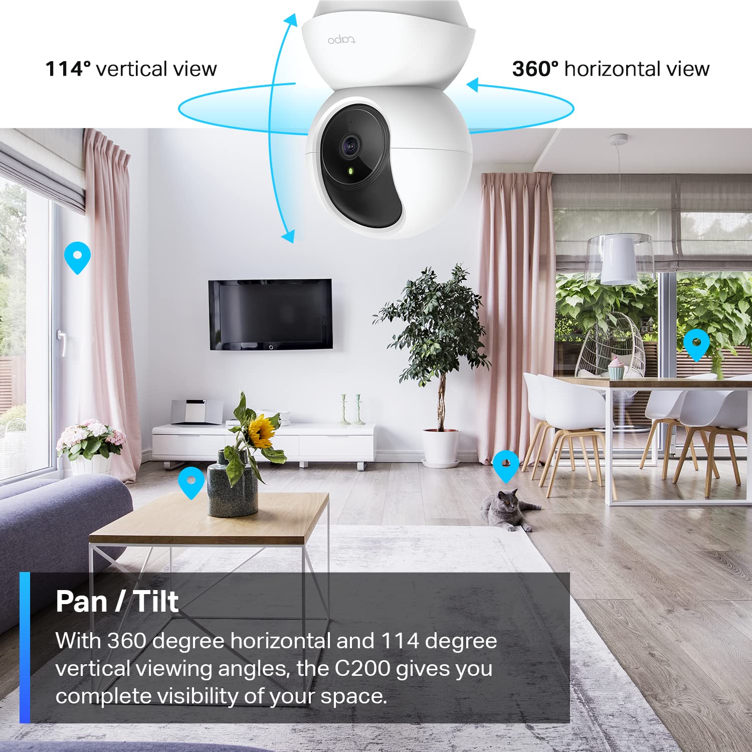 Tp-Link Tapo Pan/Tilt Security Camera For Baby Monitor, Pet Camera W/ Motion Detection, 1080P, 2-Way Audio, Night Vision, Cloud