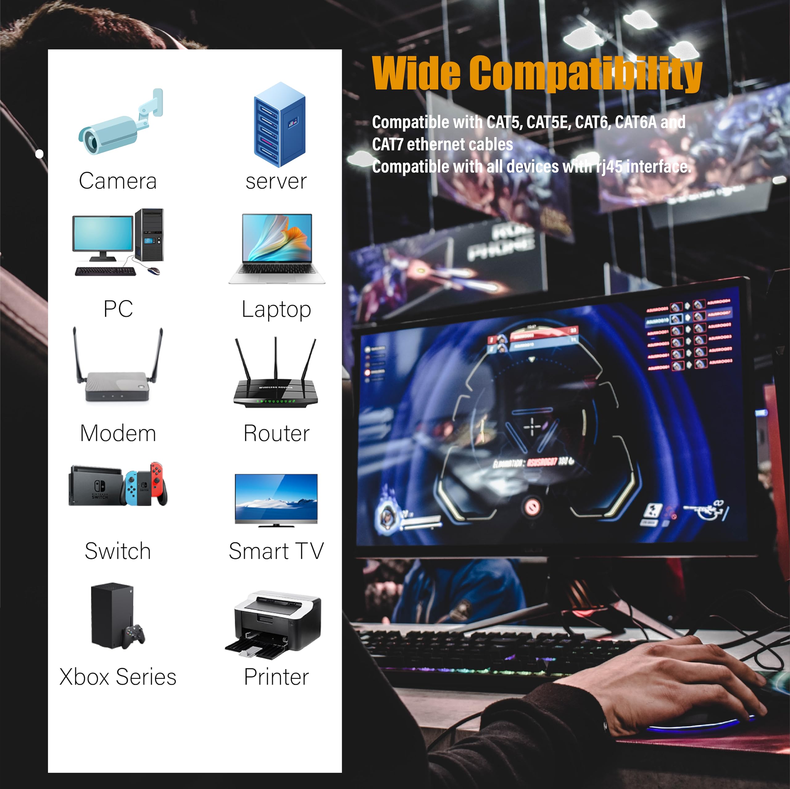 Cat 8 Ethernet Cable 120Ft,Outdoor&Indoor,26Awg 40Gbps 2000Mhz Shielded&High Speed Heavy Duty Cat8 Lan Network Cable Internet Co