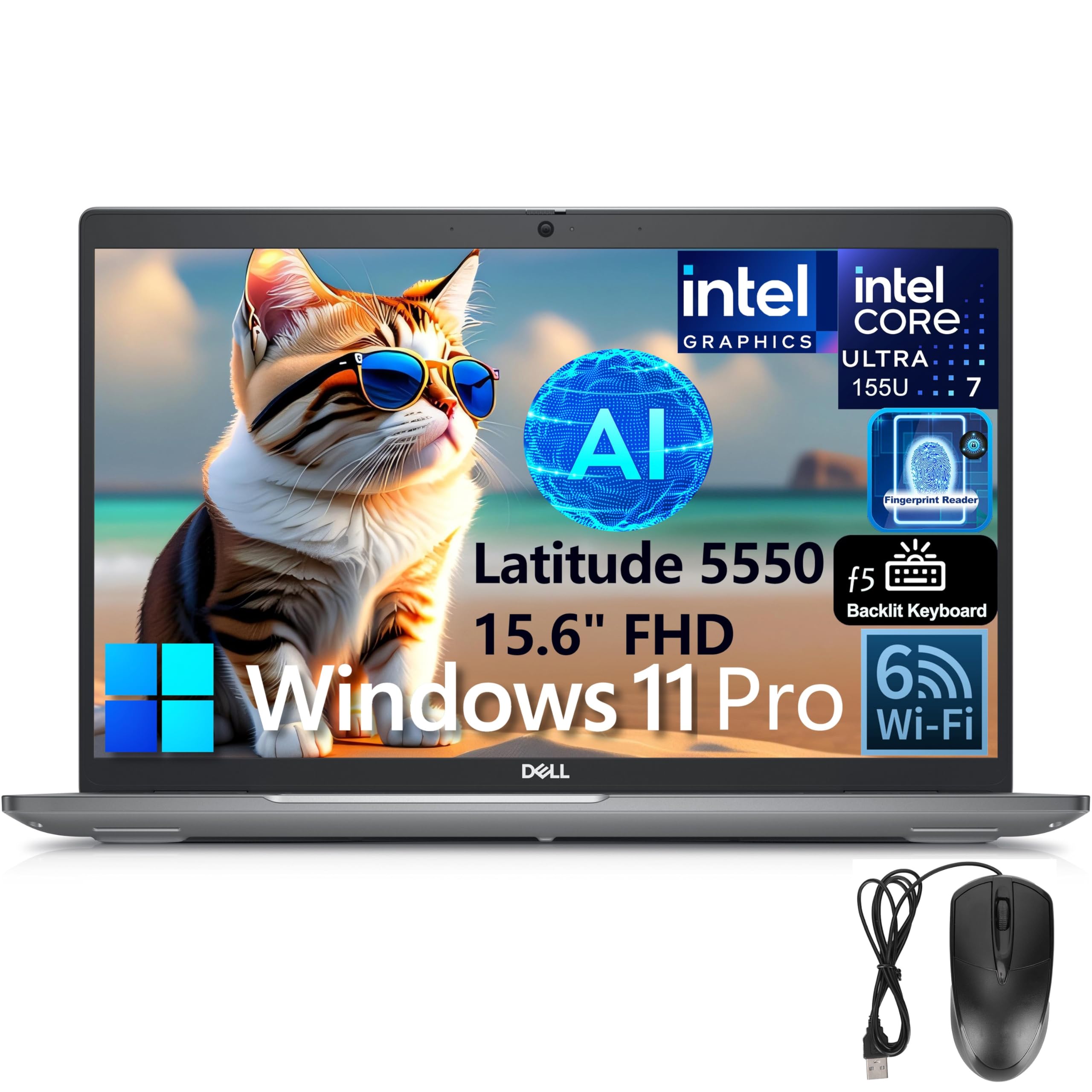 Dell Latitude 5550 15 Business AI Laptop, 15.6 FHD Computer, Intel Ultra 7 155U (Beat i7-1355U), 32GB DDR5 RAM, 1TB PCIe SSD, Wi