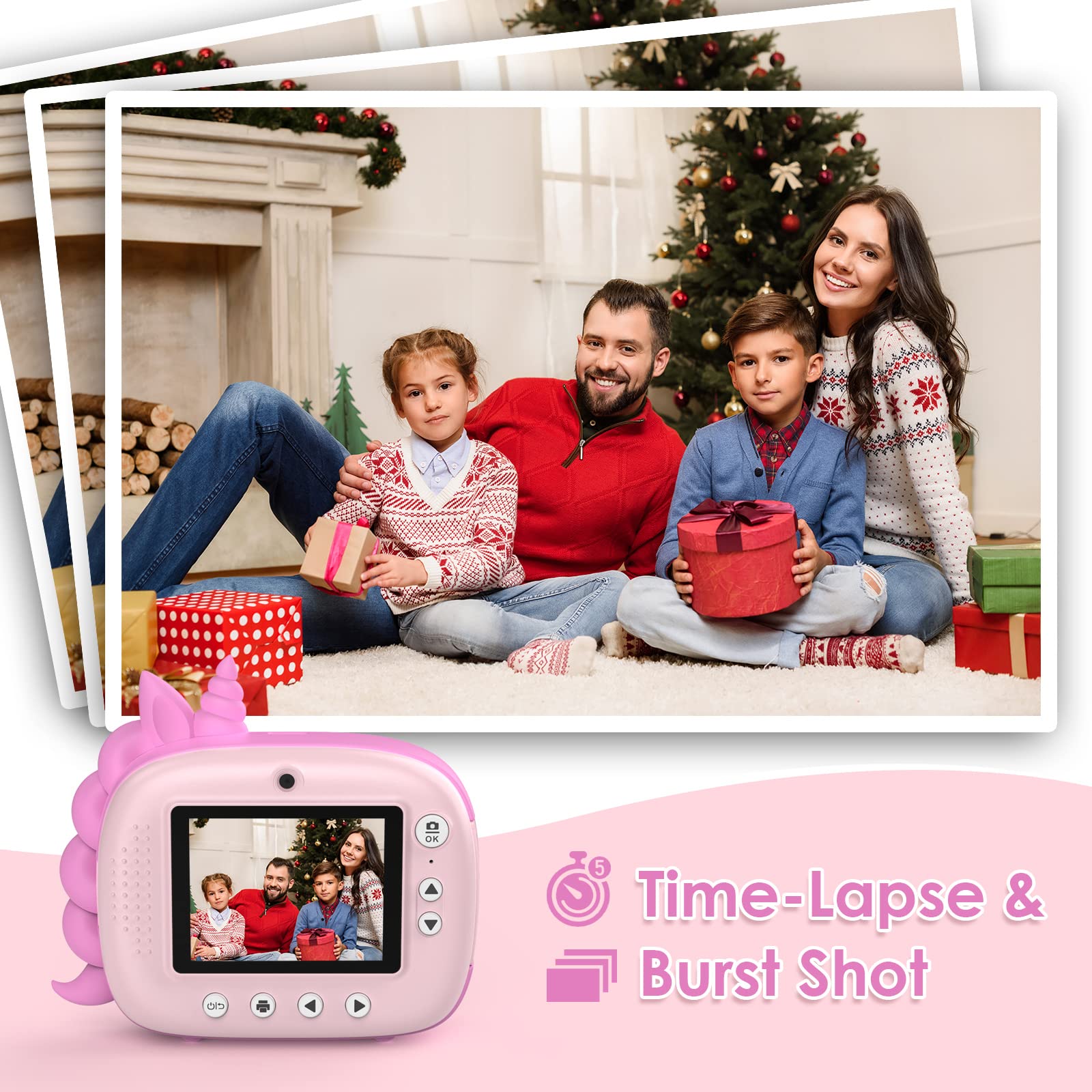 Himont Kids Camera Instant Print, Digital Camera For Kids With Zero Ink Print Paper & 32G Tf Card, Selfie Video Camera With Colo