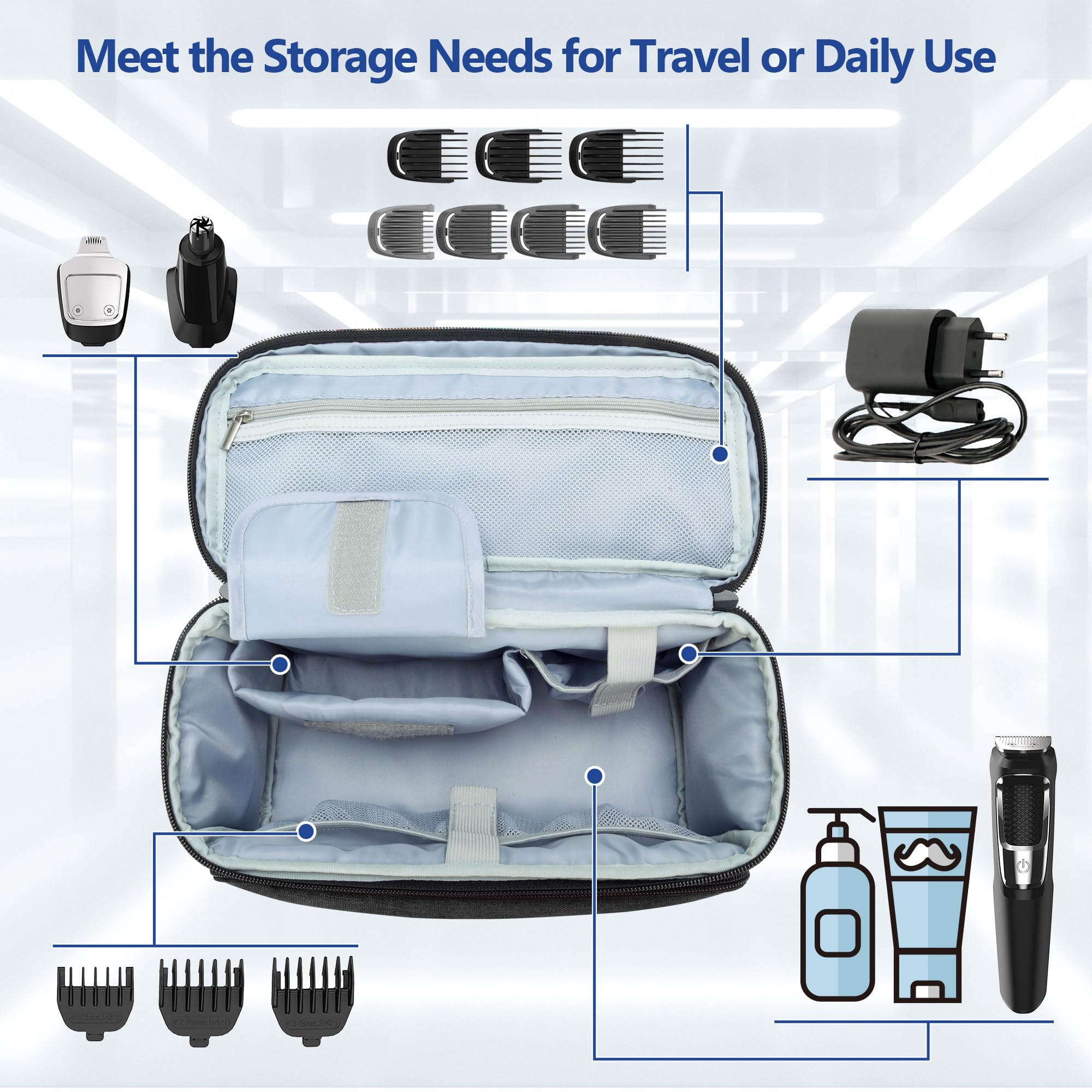 Curmio Barber Bag For Hair Clippers, Men Grooming Travel Case For Electronic Shaver, Hair Trimmer And Hair Cutting Tools, Black,