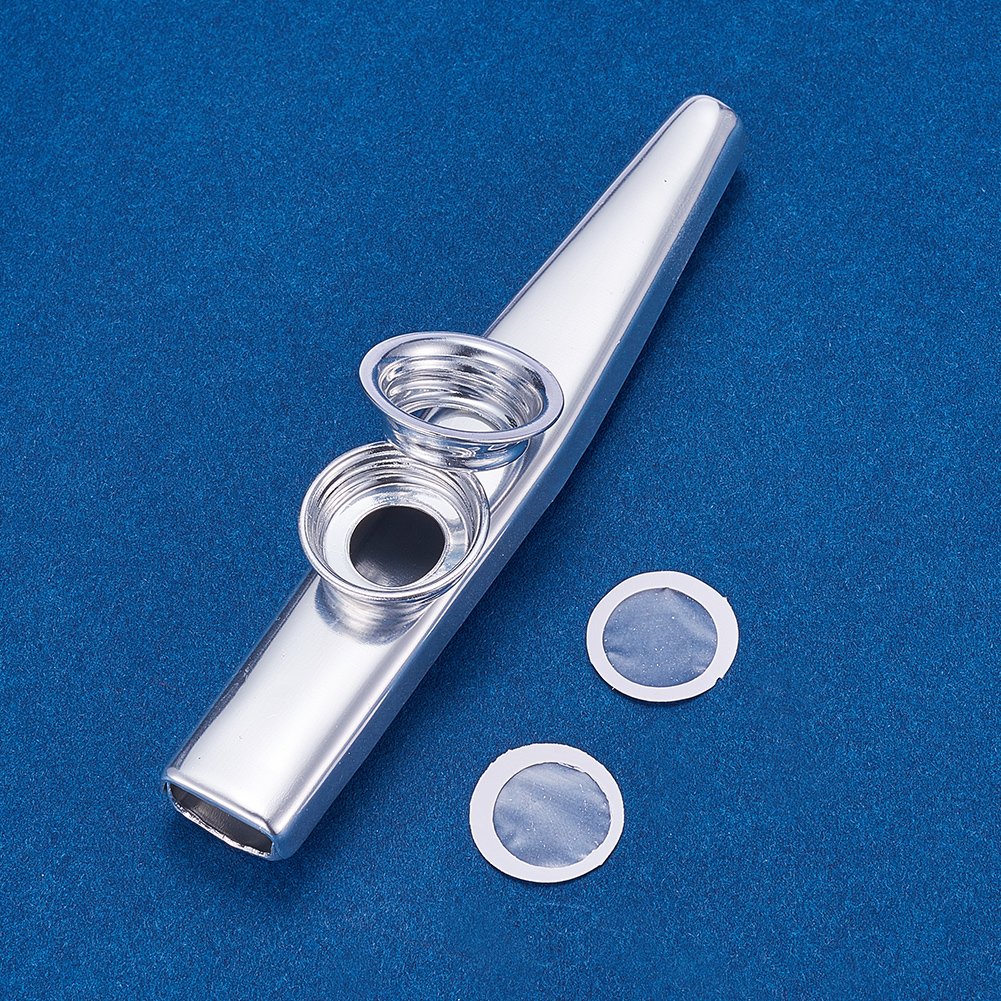 Wandic Kazoo Flute With 3 Pcs Kazoo Flute Diaphragms, Silver Metal Aluminum Alloy Kazoo Flute Musical Instruments, Good Companio
