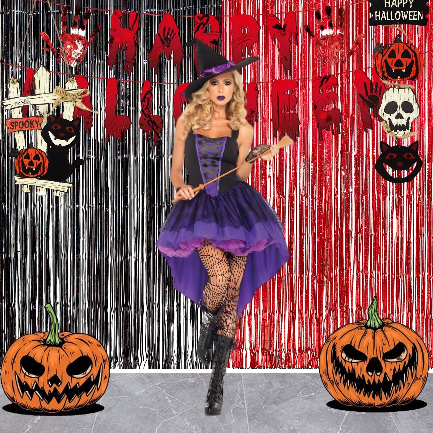 Foil Fringe Curtain Party Decorations   Black Red Metallic Tinsel Backdrop Party Steamers Curtains For Birthdays Halloweens Chri