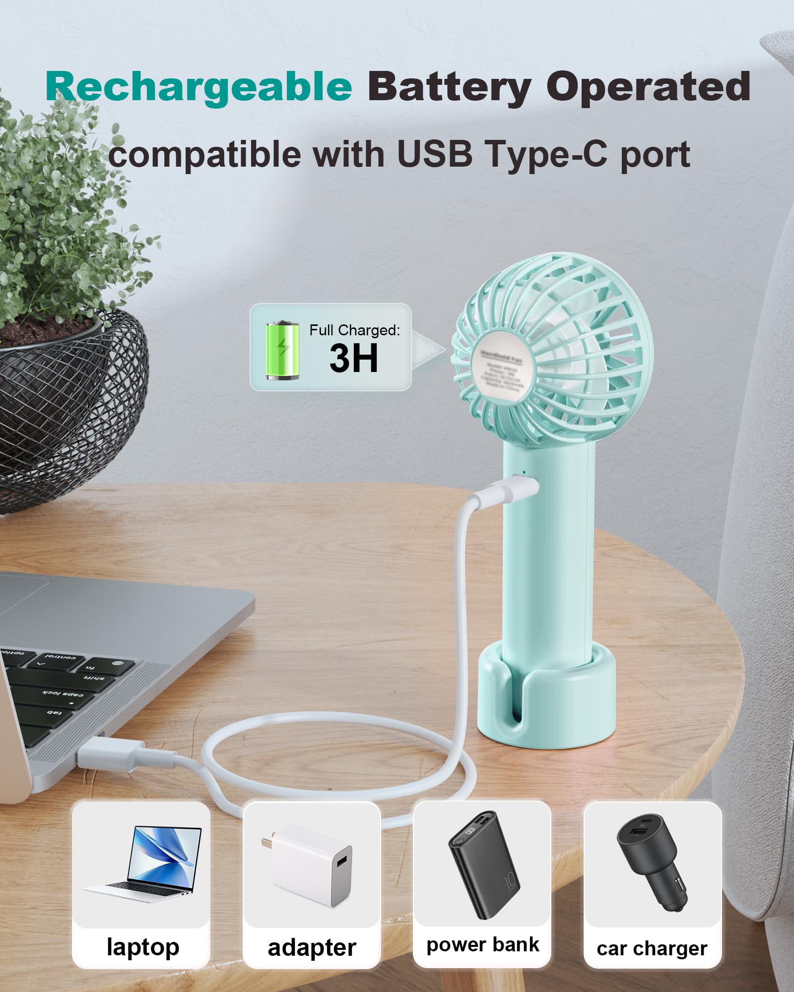Coohea Handheld Fan Portable Mini Fan 3 Speeds Powerful Makeup Fan Usb Rechargeable Battery Operated Fan Portable Small Fan With