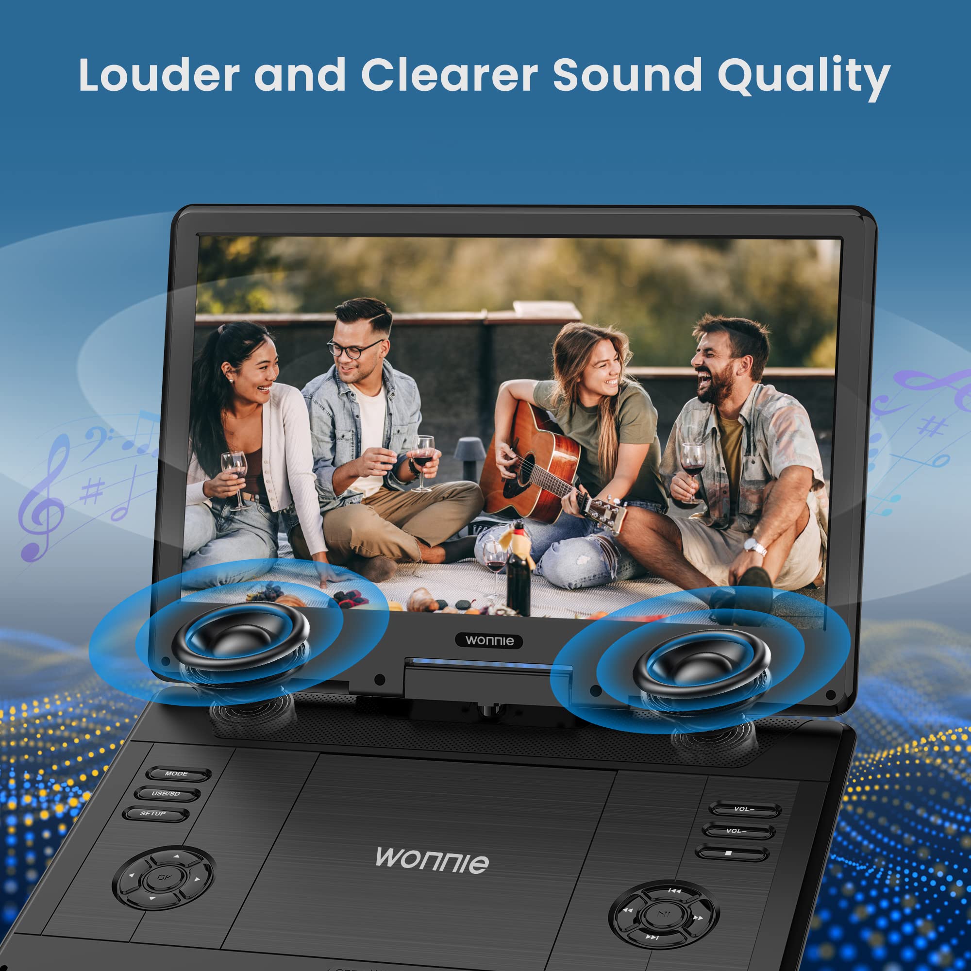 Wonnie 16.5' Portable Dvd Player With 14.1' Large Hd Swivel Screen, 6 Hours Rechargeable Battery, High Clear Volume Speaker, Support Usb/Sd Card/Sync Tv, Last Memory And Multiple Disc Formats
